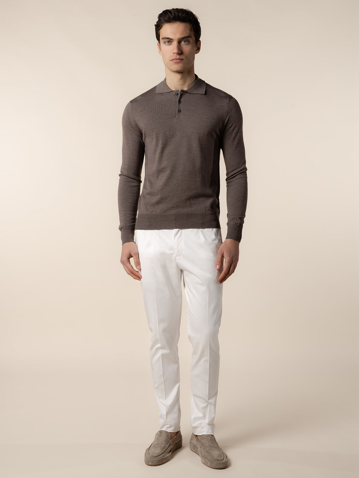 Extrafine Merino Polo Ash Grey