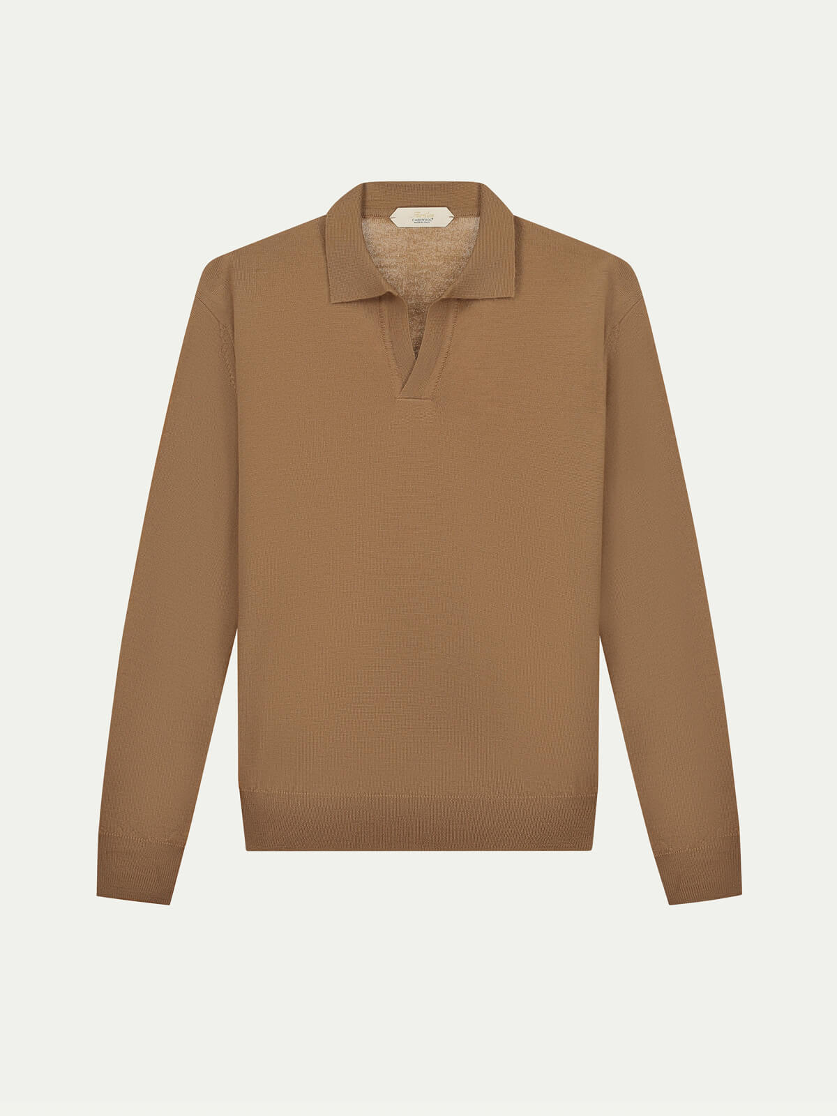Extrafine Merino Buttonless Polo Caramel