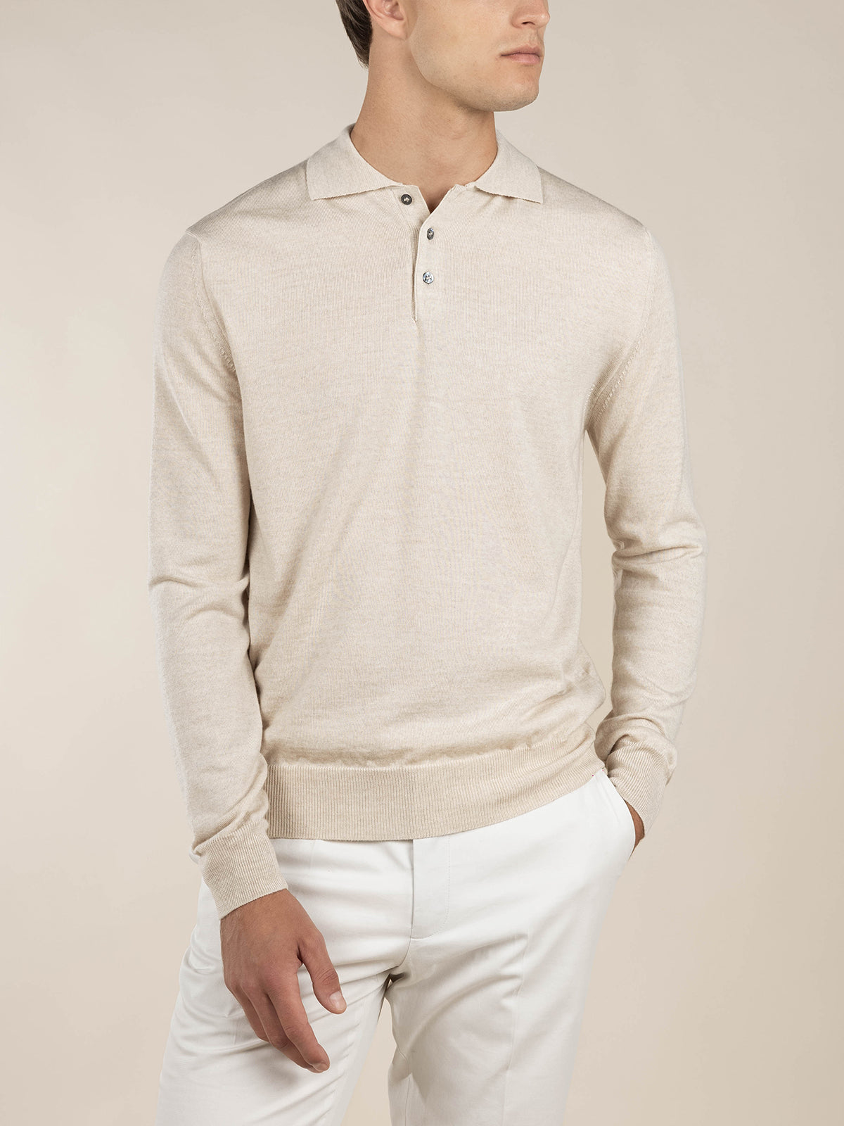 Merino Strickpolo Hellbeige