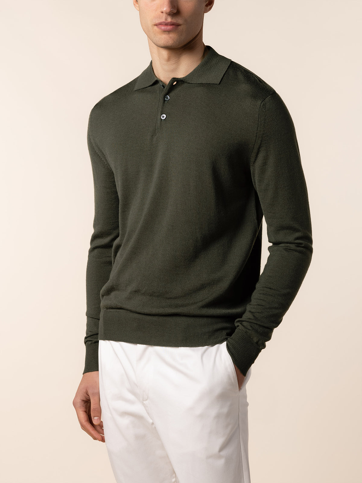 Extrafine Merino Polo Olive