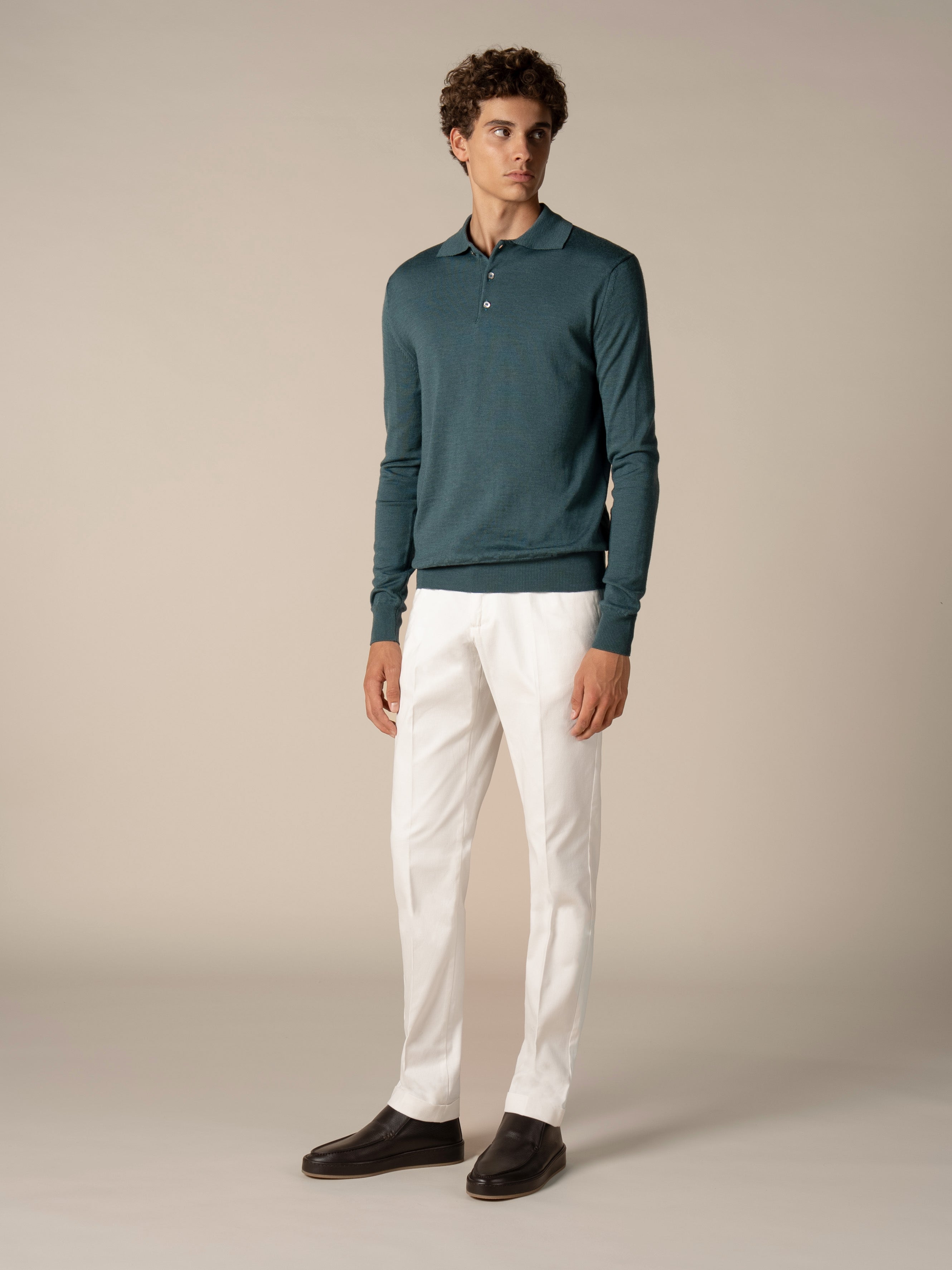 Extrafine Merino Polo Dark Aquamarine