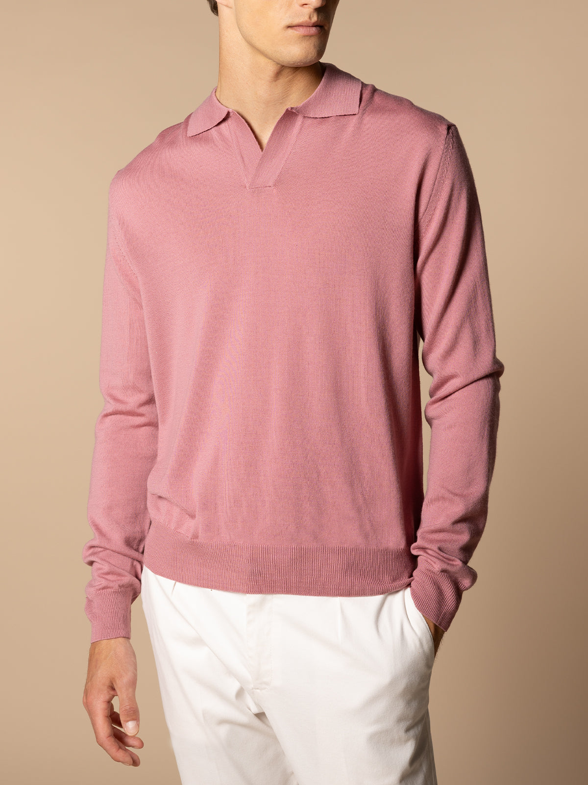 Extrafine Merino Buttonless Polo Dusty Pink