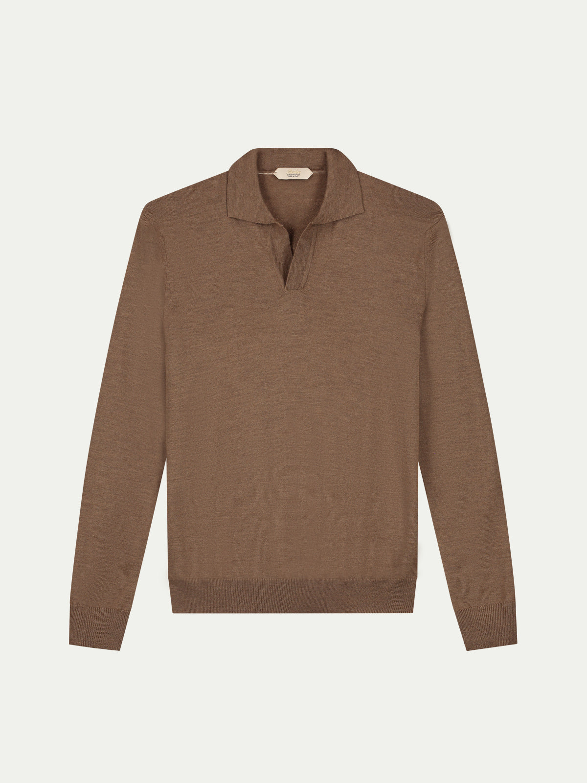 Extrafine Merino Buttonless Polo Golden Brown
