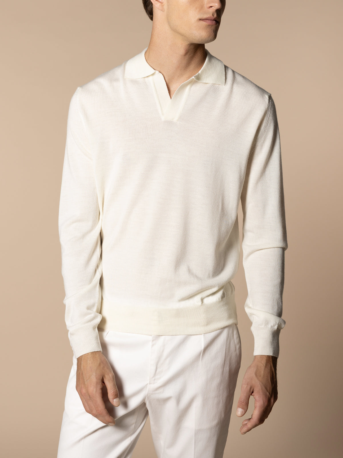 Extrafine Merino Buttonless Polo Ivory