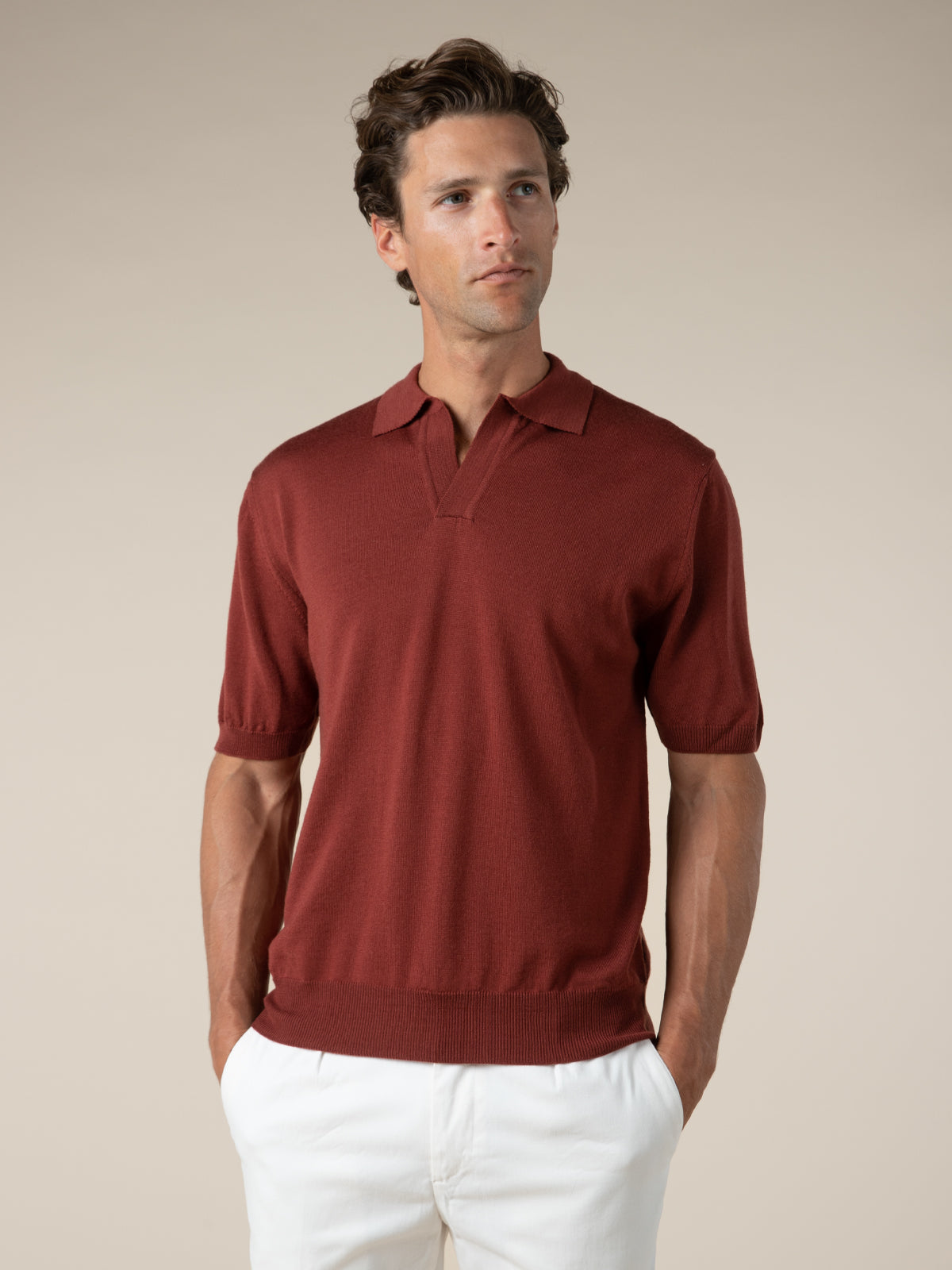 Shortsleeve Buttonless Polo Maroon