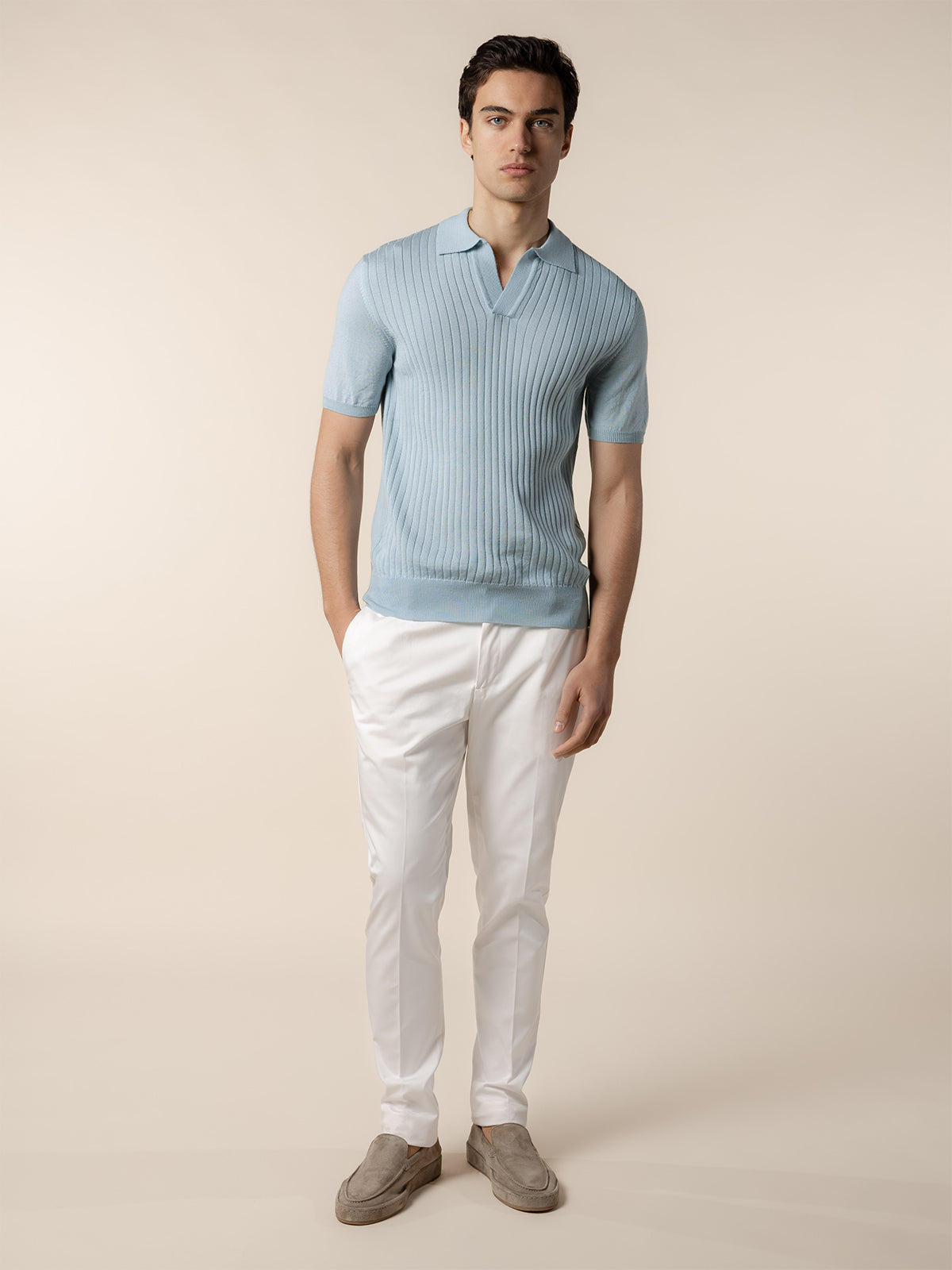 Shortsleeve Buttonless Ribbed Polo Cool Blue