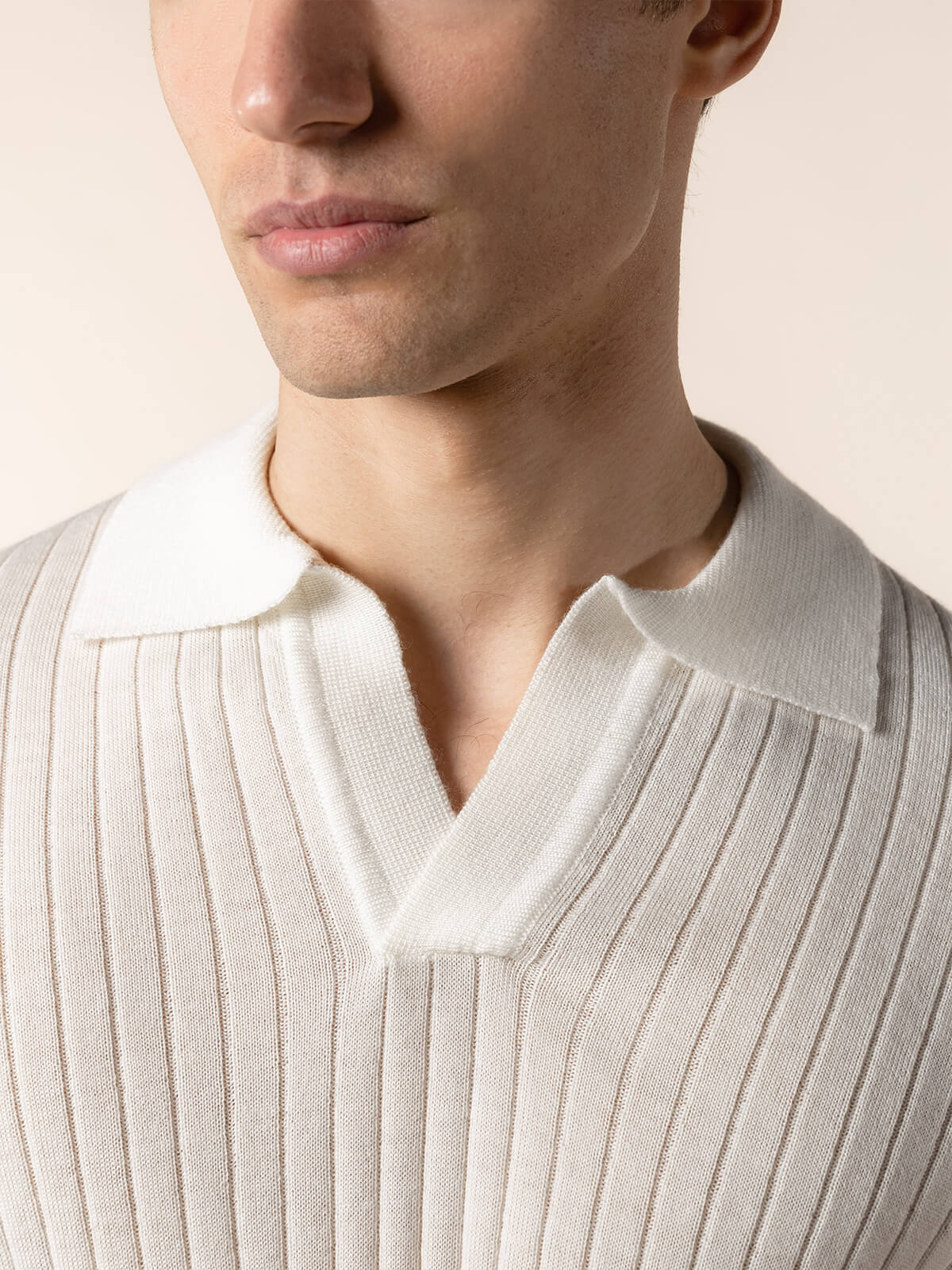 Shortsleeve Buttonless Ribbed Polo Ivory