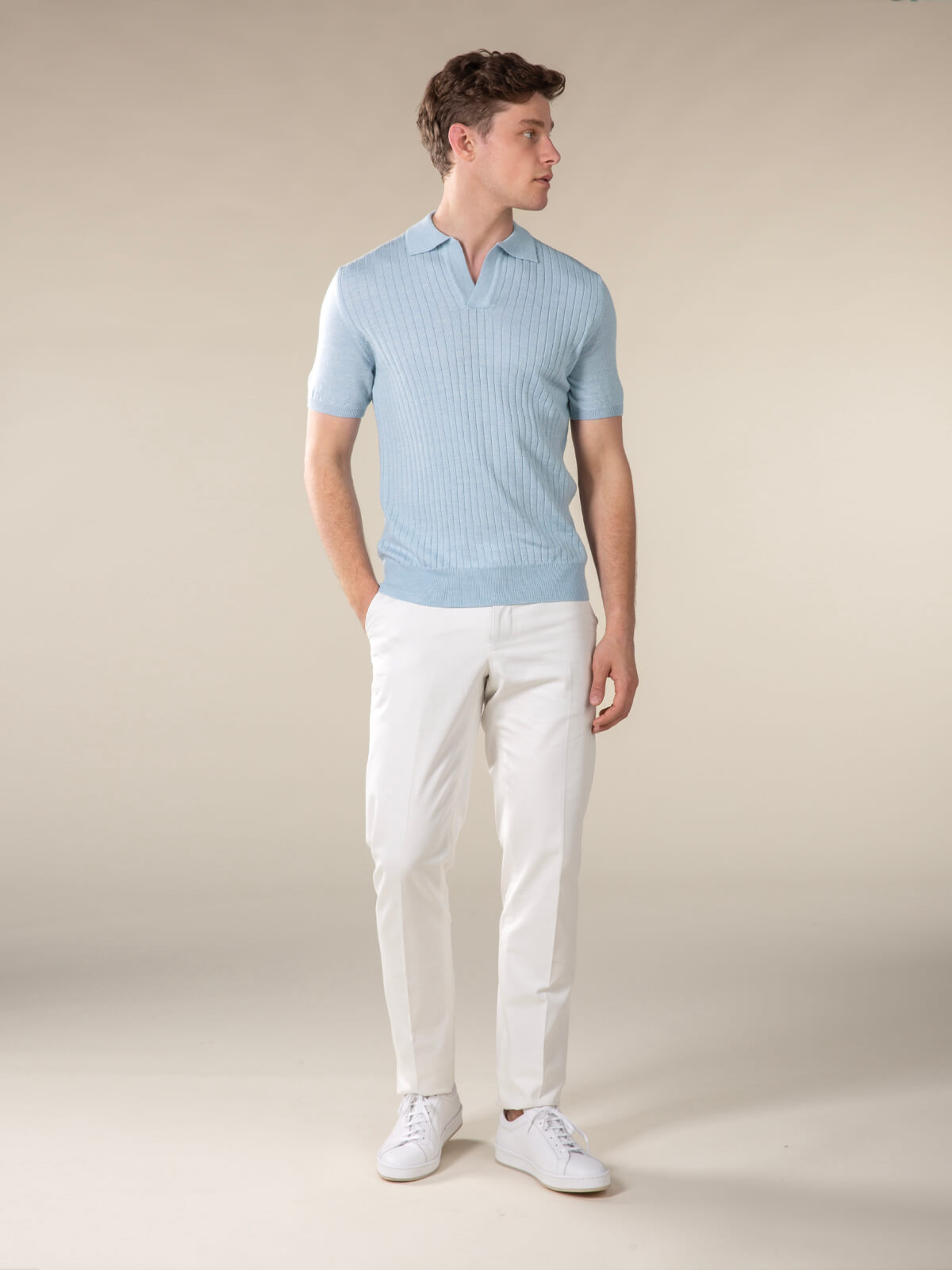Shortsleeve Buttonless Ribbed Polo Light Blue
