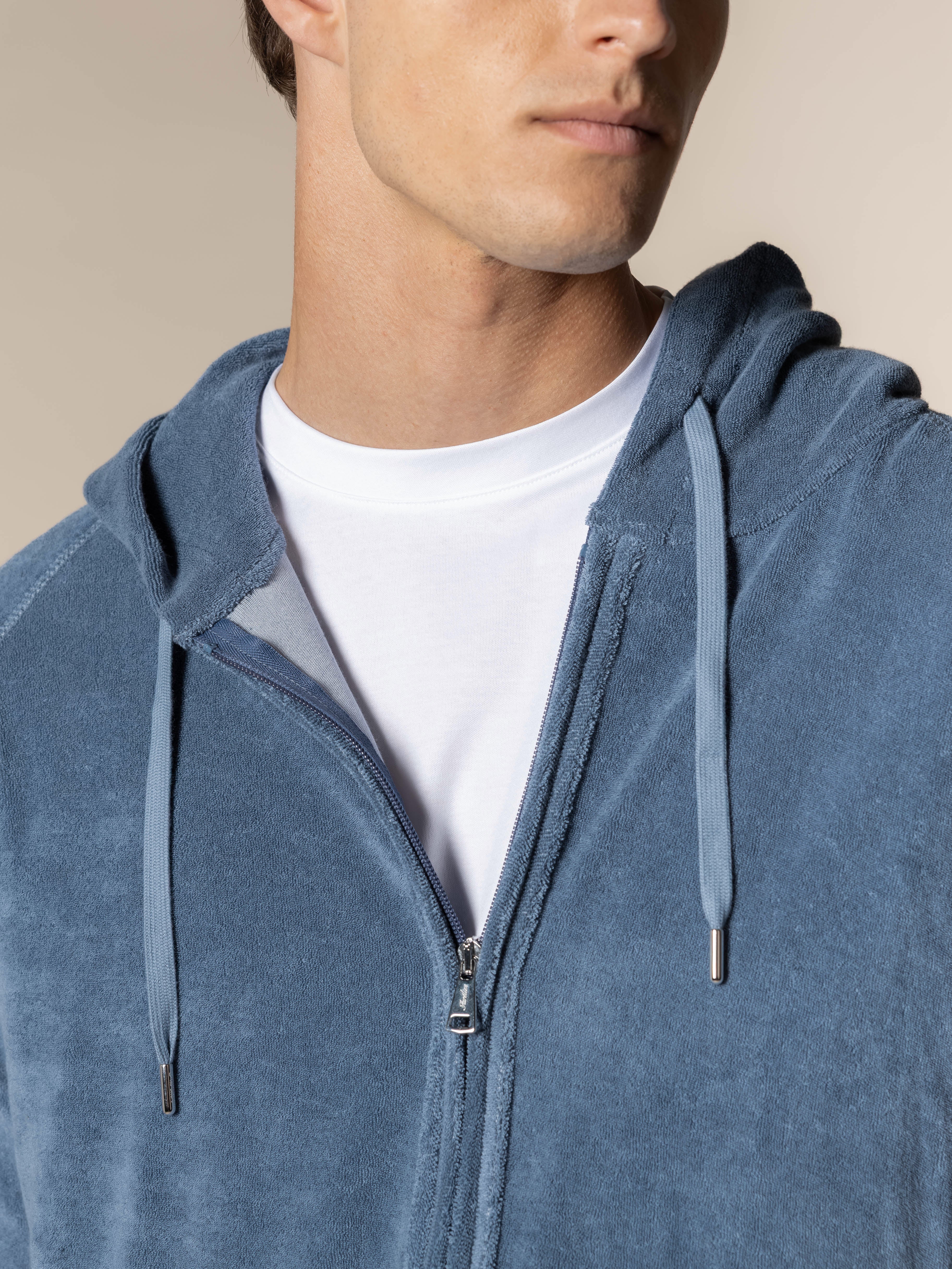 Steel Blue Terry Towelling Zipper Vest