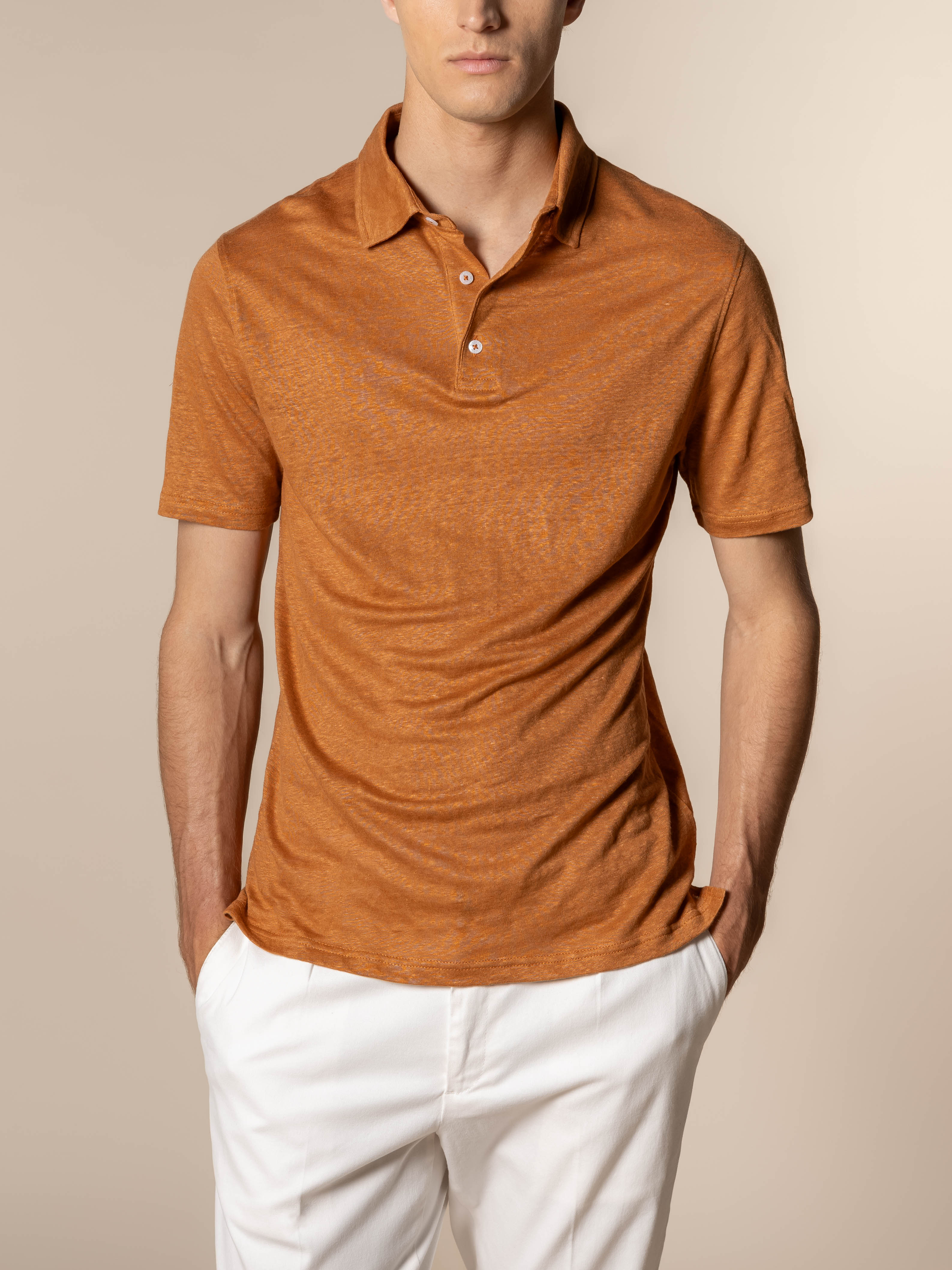 Rust Linen Polo Shirt