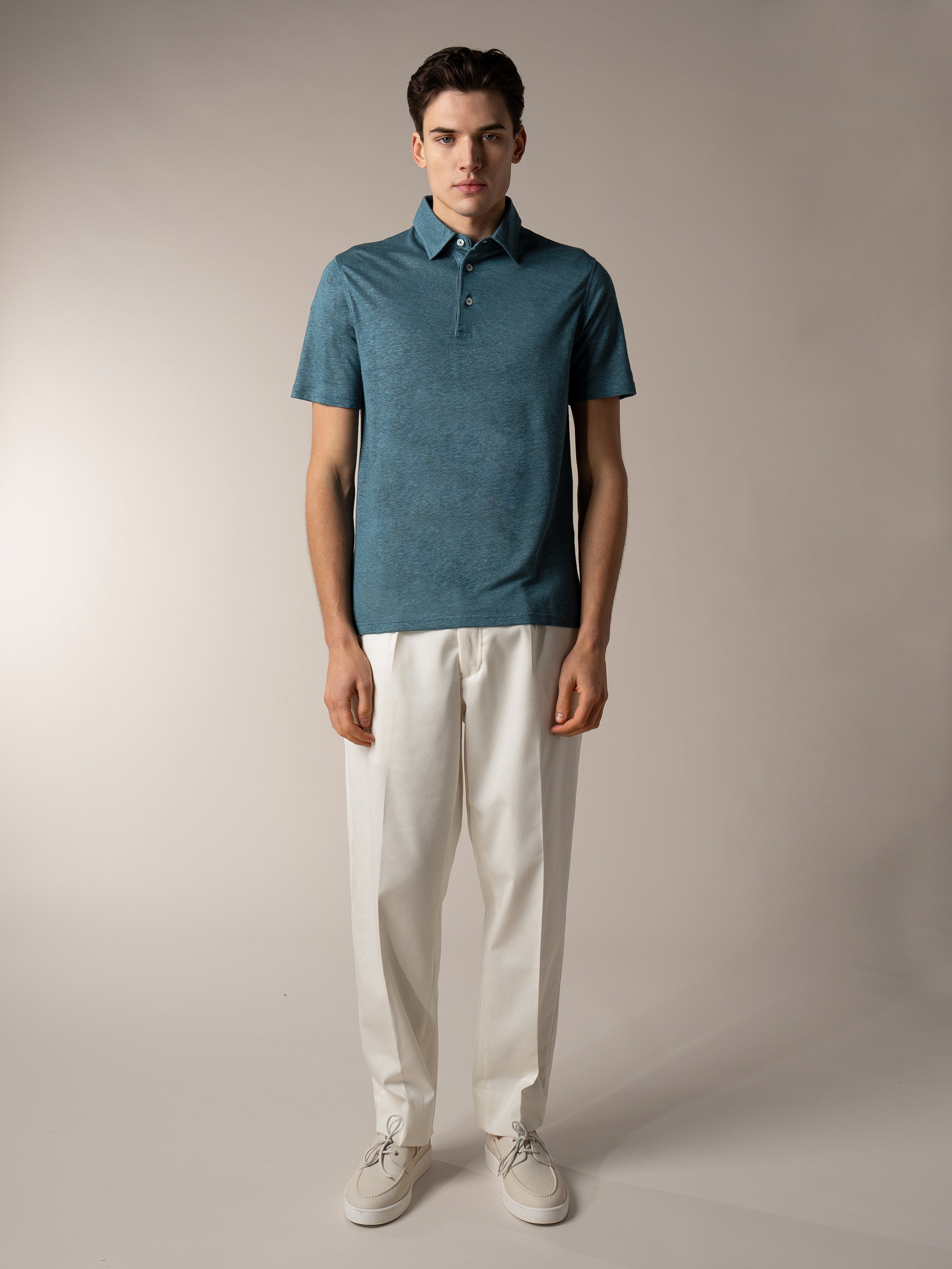 Sea Green Linen Polo Shirt