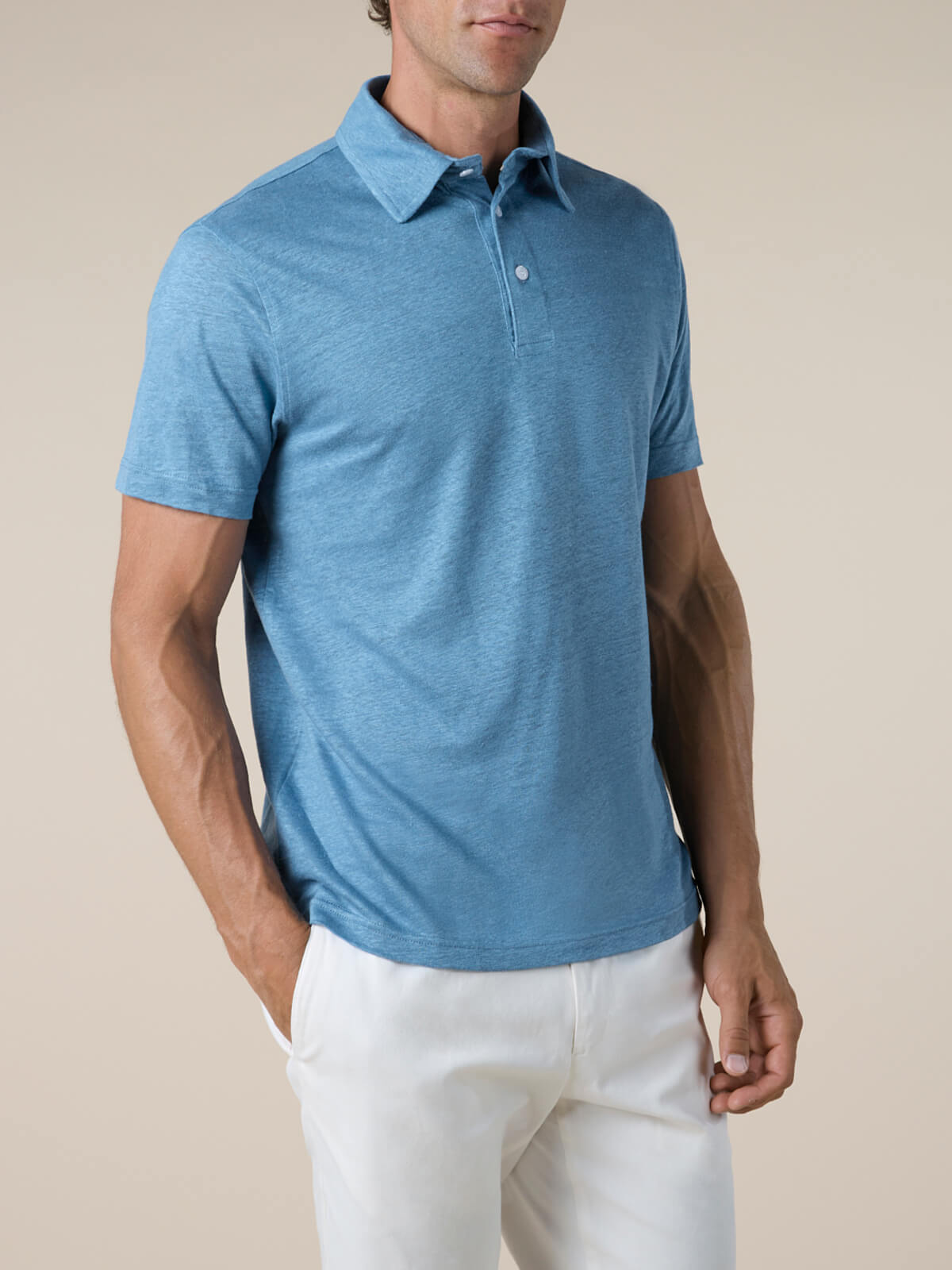 Sapphire Blue Linen Polo Shirt