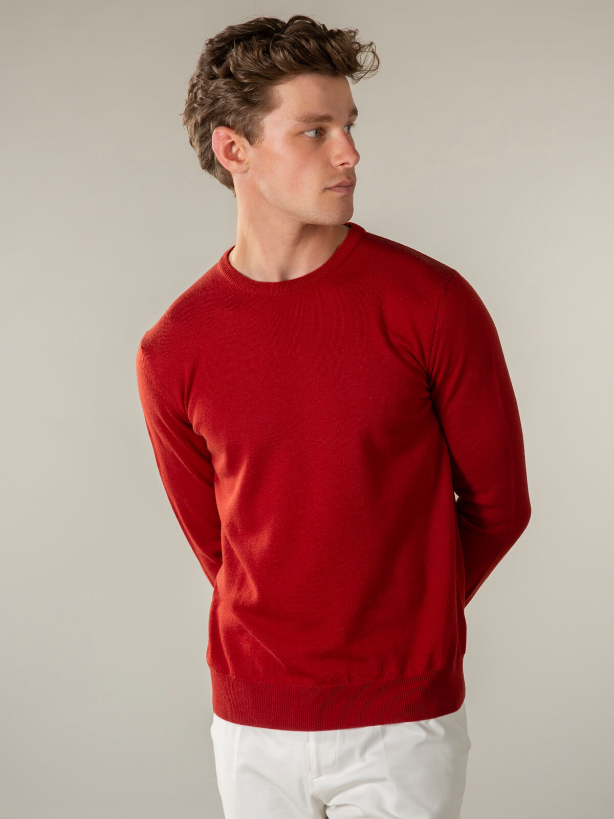 Merino R-Neck Pullover Burnt Sienna