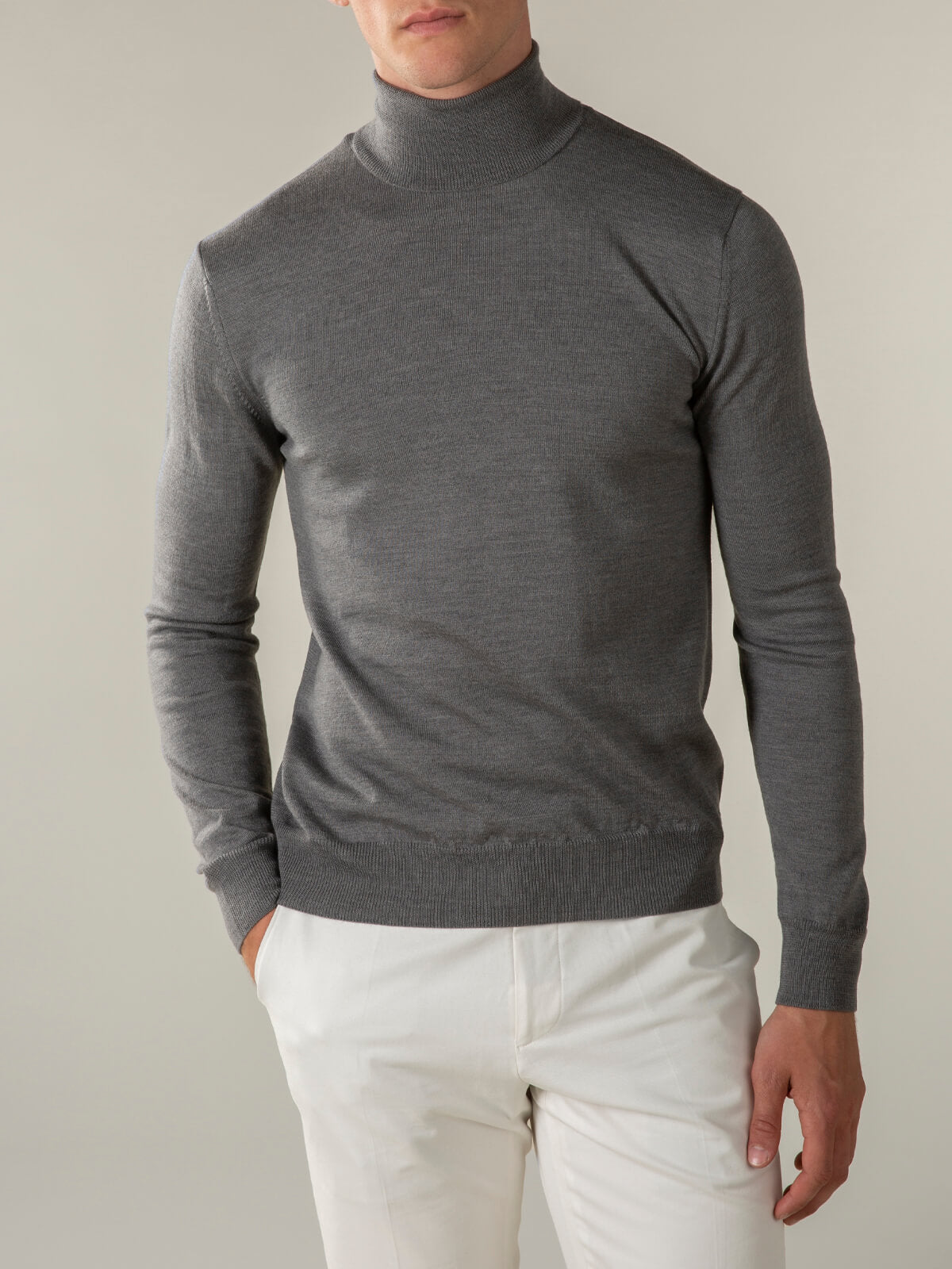 Merino Rollkragenpullover dunkelgrau