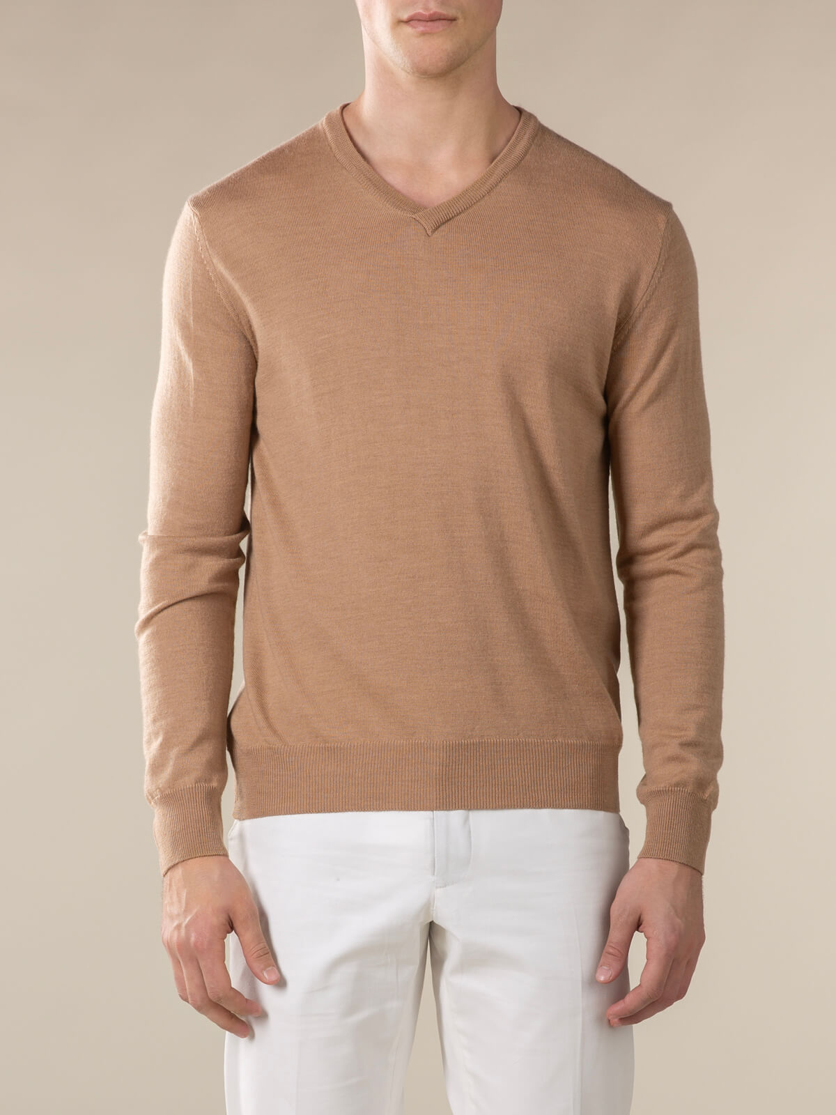 Merino V-Neck Pullover Beige