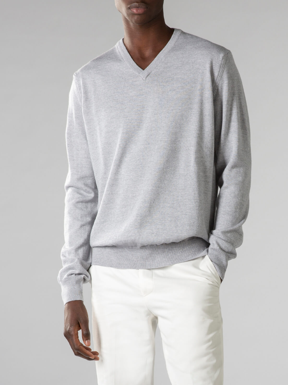 Merino V-Neck Pullover Hellgrau