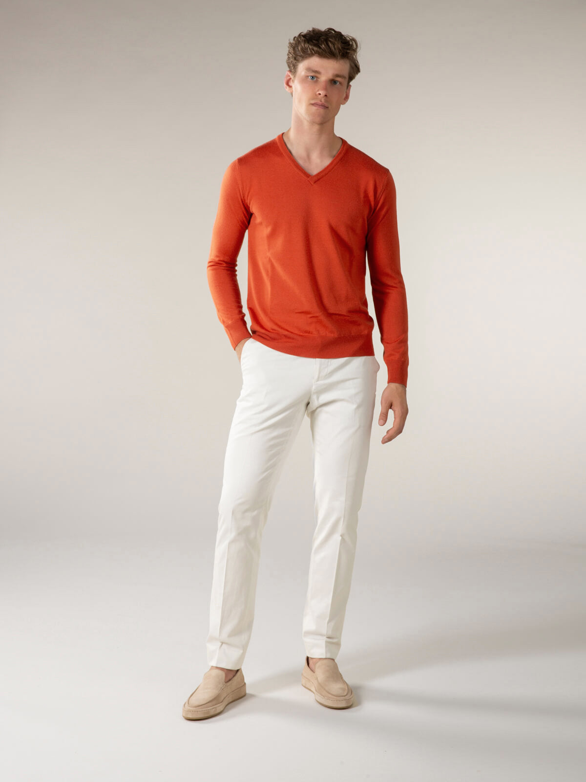 Merino V-Neck Pullover Orange