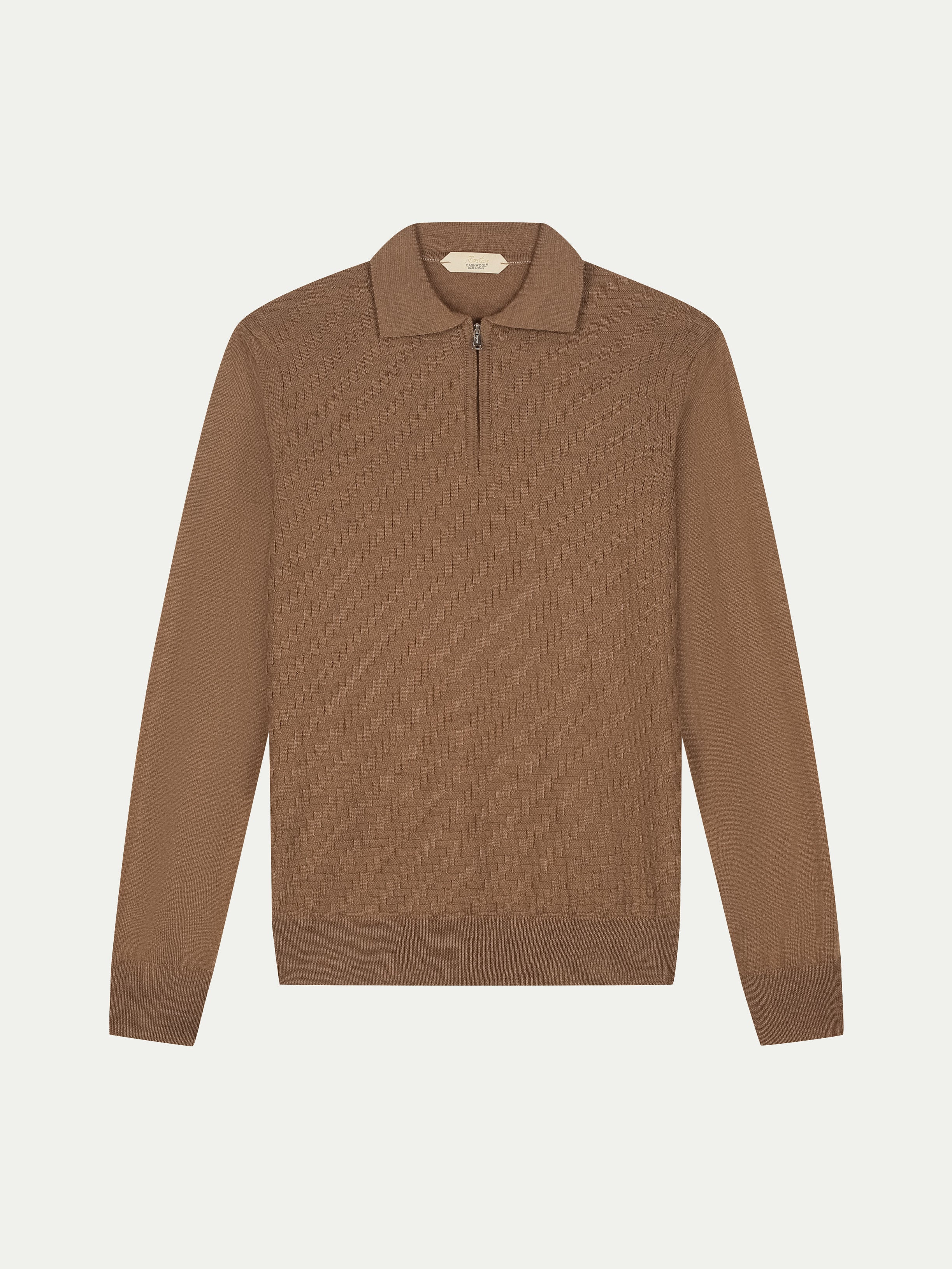 Brown Zipper Polo Basket Weave