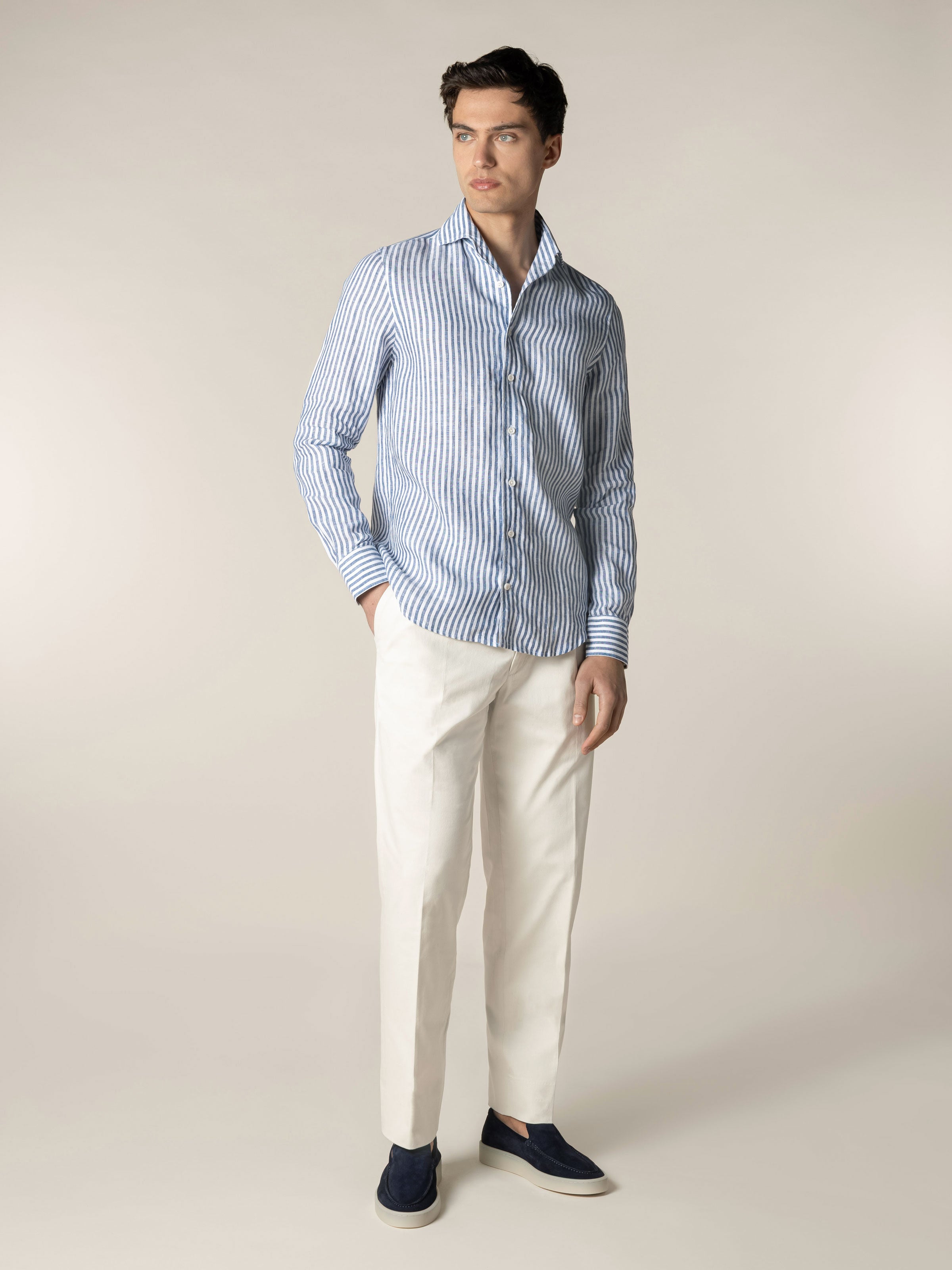 Navy Stripe Linen Seaside Shirt