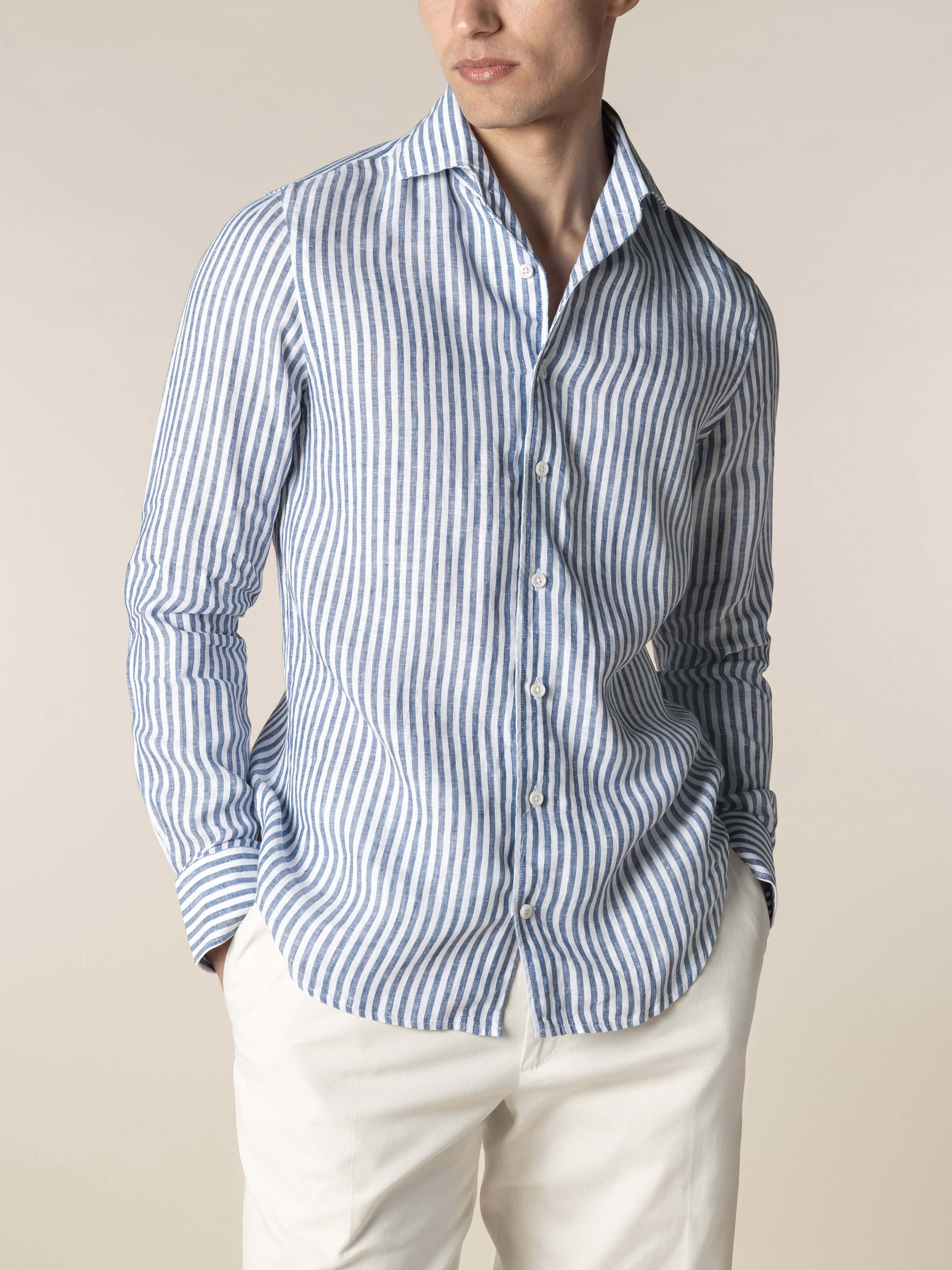 Navy Stripe Linen Seaside Shirt