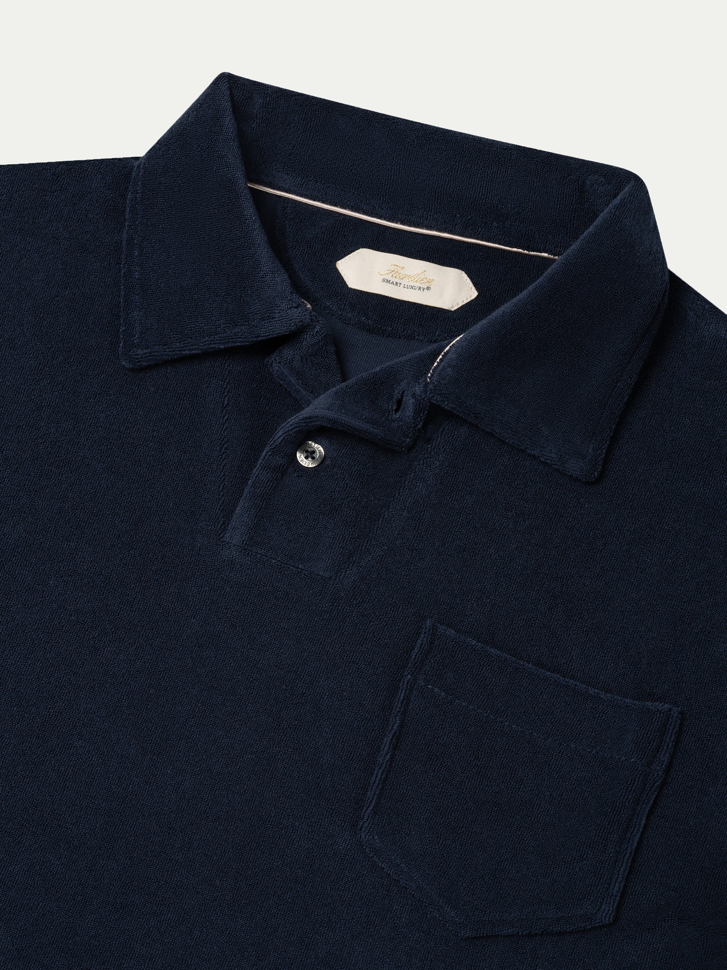 Frottee-Langarm-Poloshirt Navy