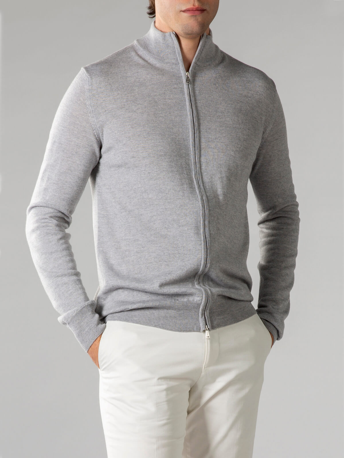 Merino Strickjacke Hellgrau