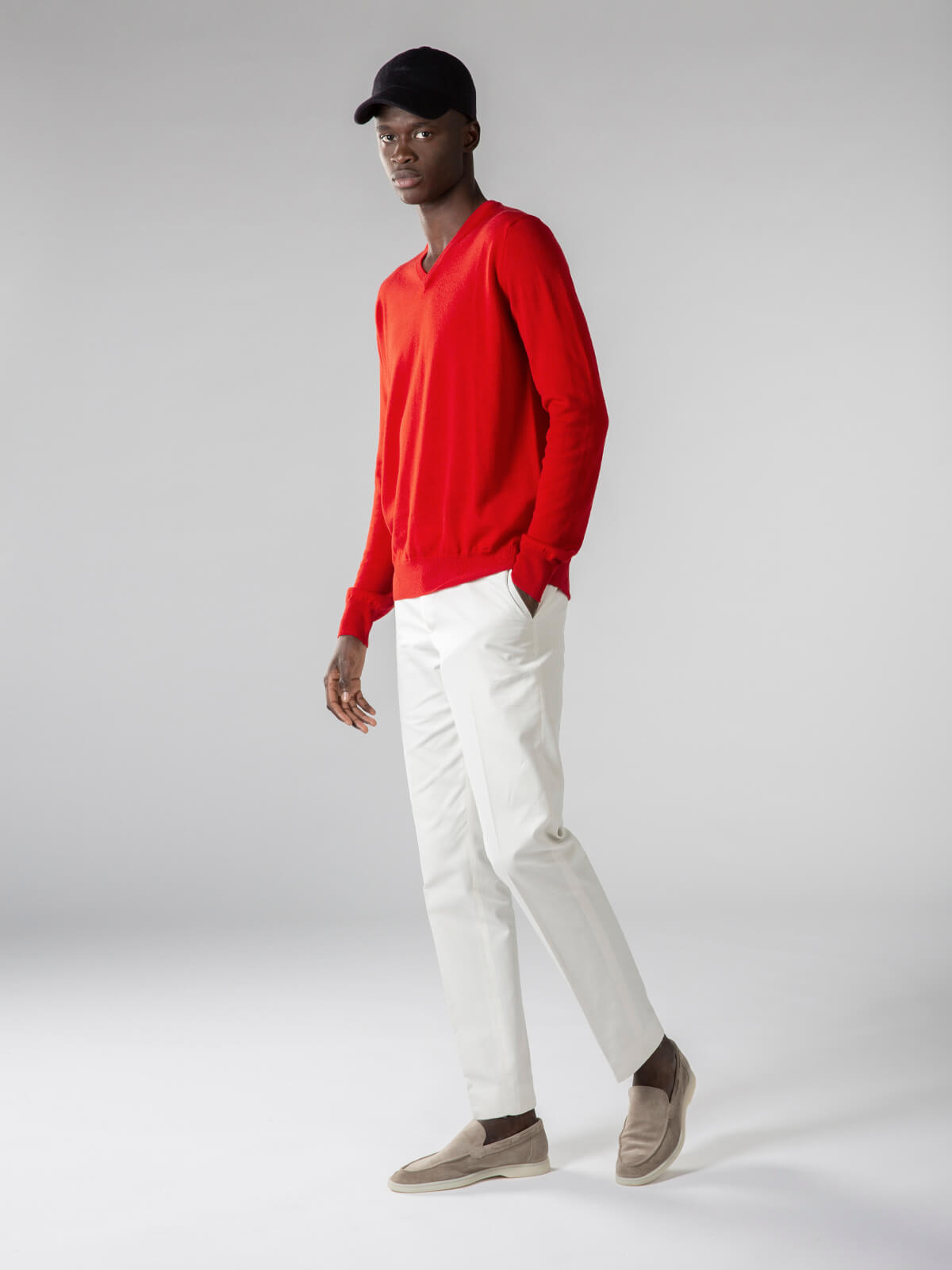 Merino V-Neck Pullover Rot