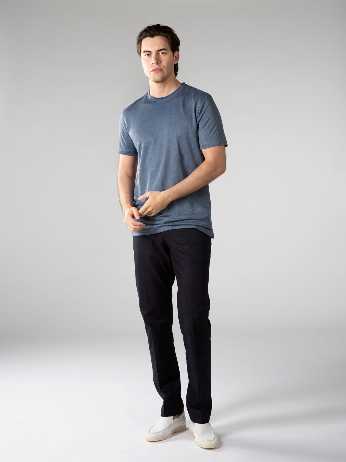 Leinen T-Shirt Stahlblau