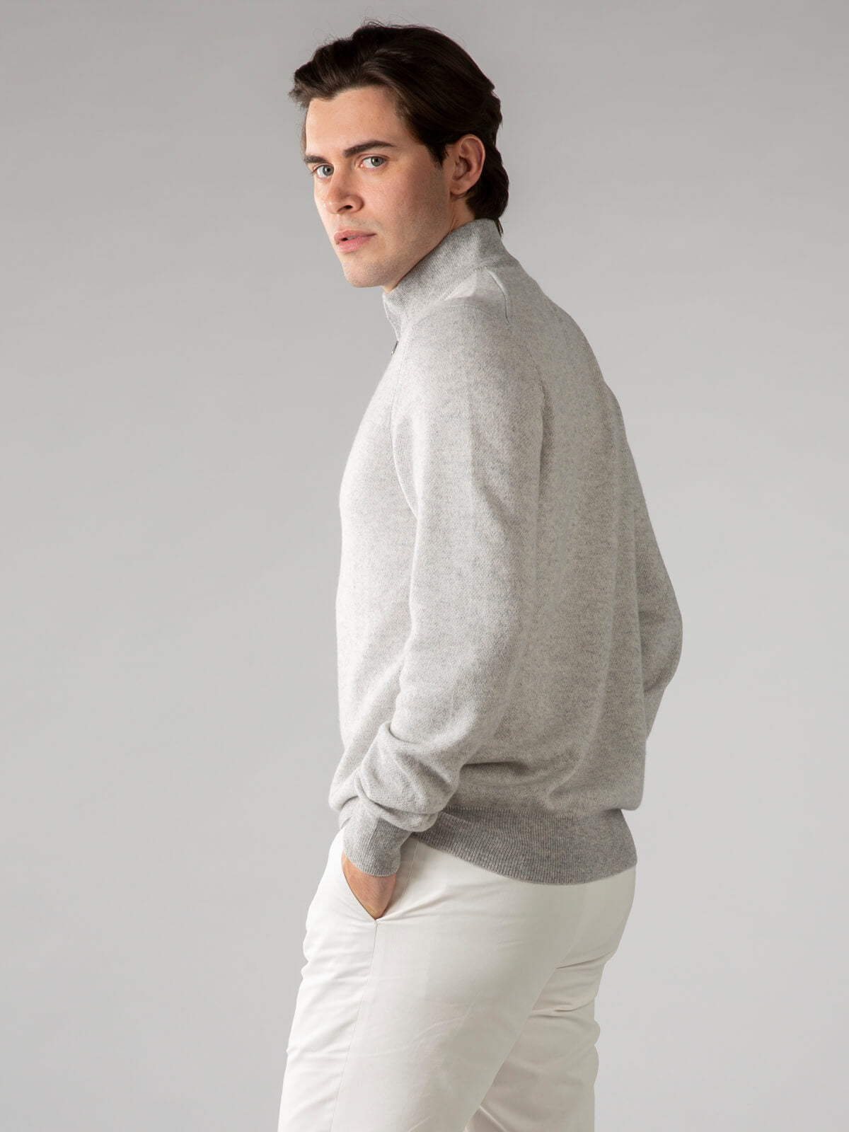 Light Grey Jaquard Zipper Sweater