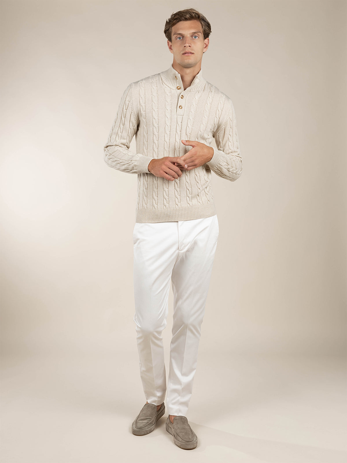 Light Beige Winter Button Sweater