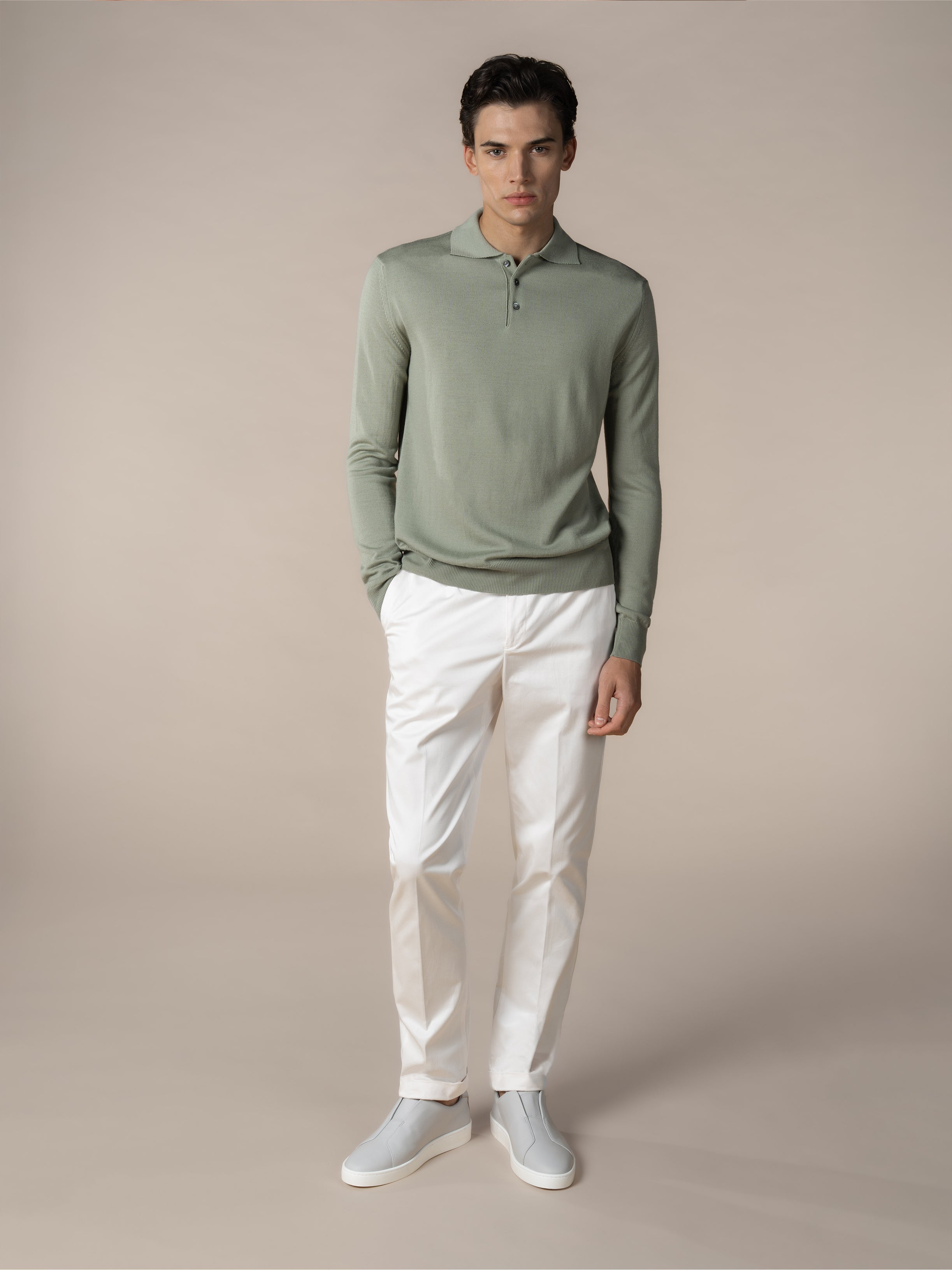 Extrafine Merino Polo Pistache