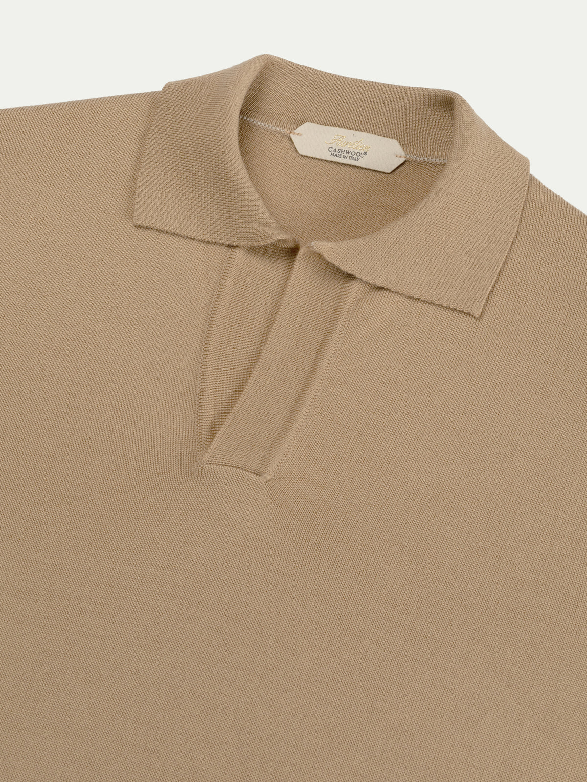 Extrafine Merino Buttonless Polo Beige
