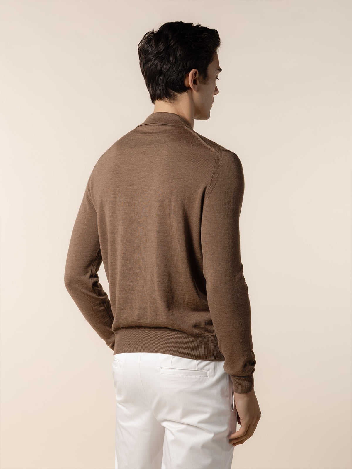Extrafine Merino Buttonless Polo Golden Brown