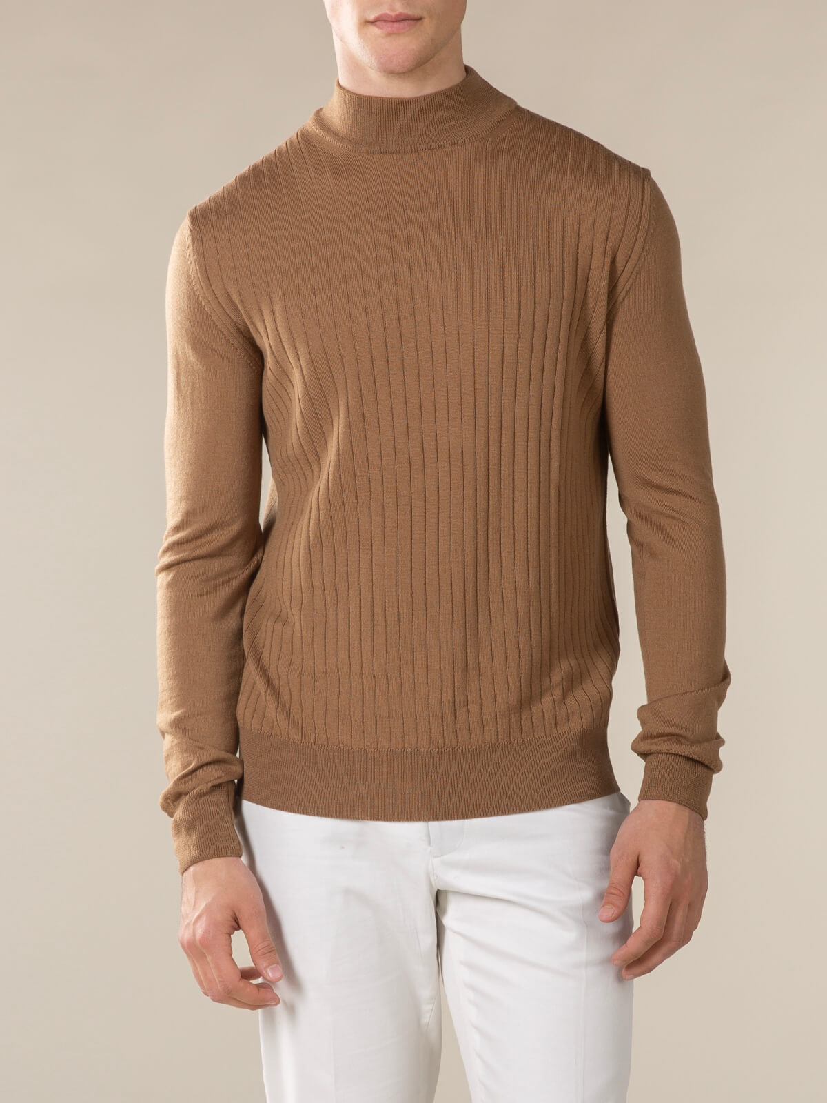Extrafine Merino Ribbed Mockneck Caramel
