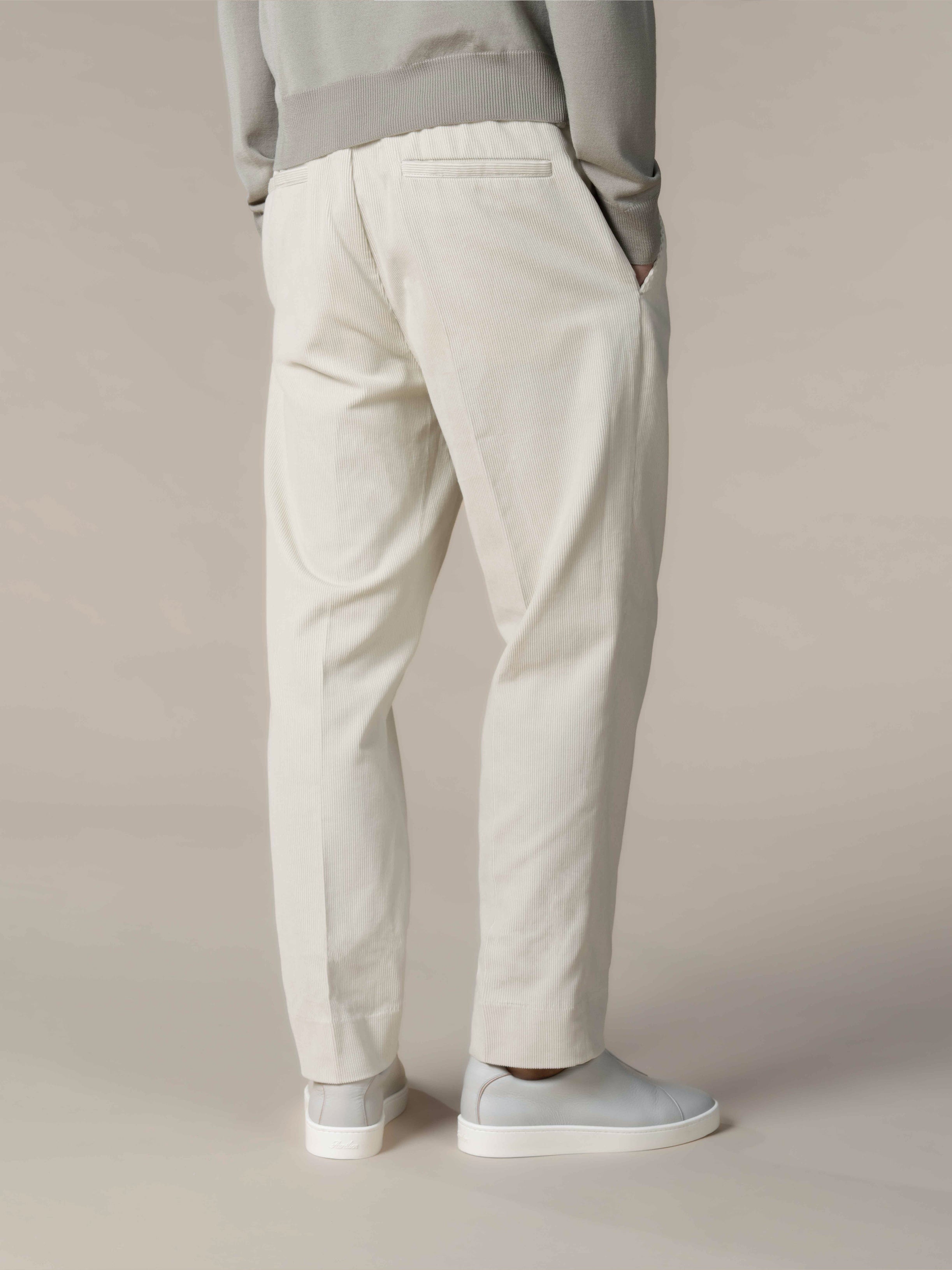 Ivory Pleated Corduroy Trousers