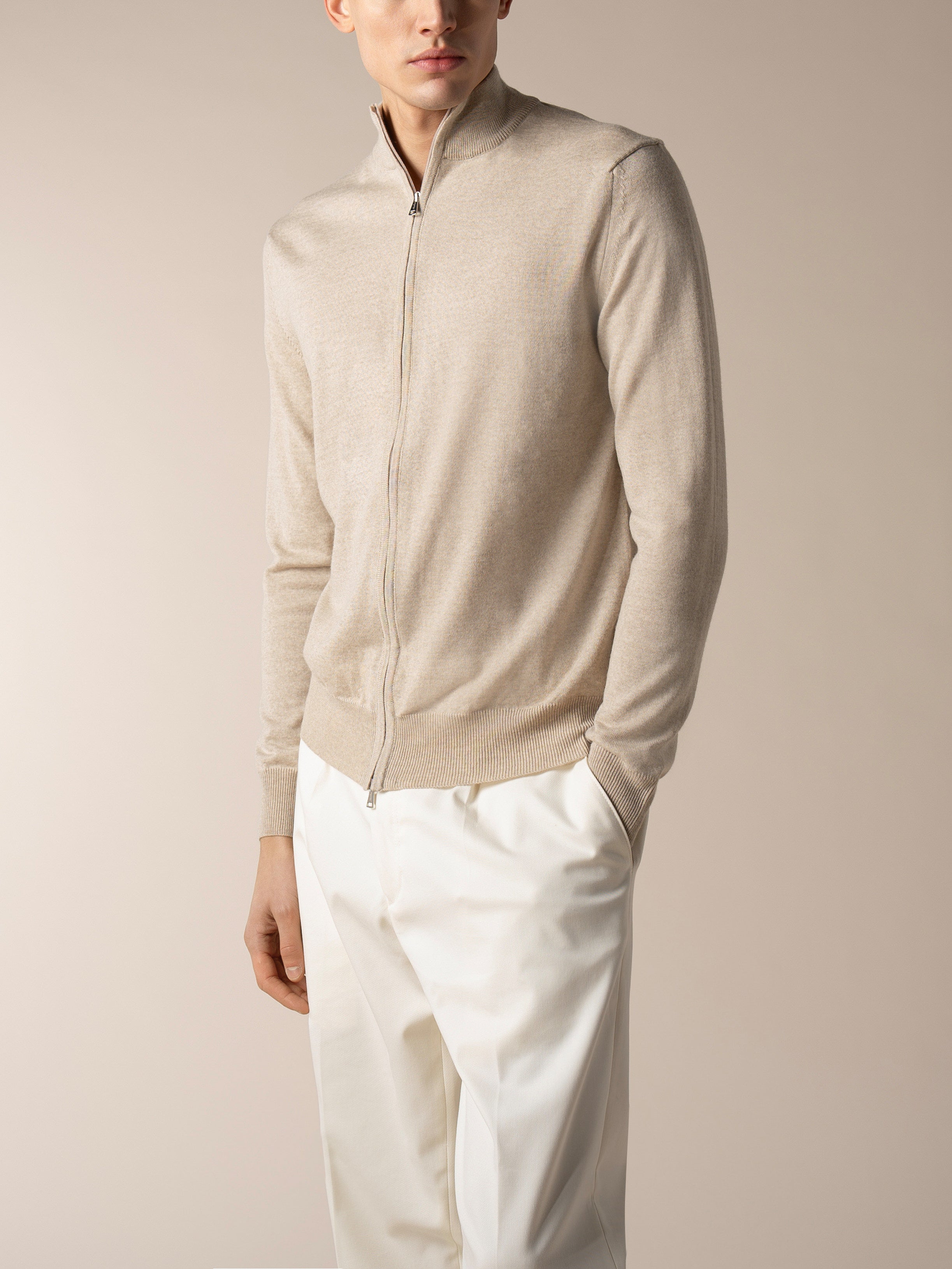 Extrafine Merino Zipper Vest Light Beige