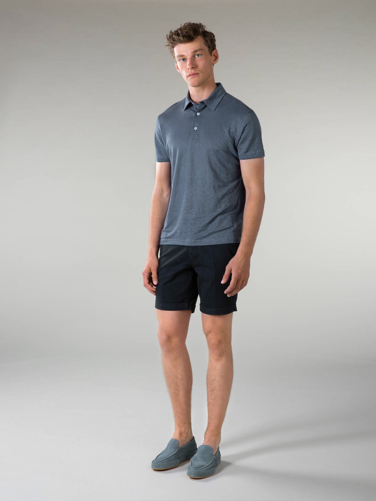 Steel Blue Linen Polo Shirt