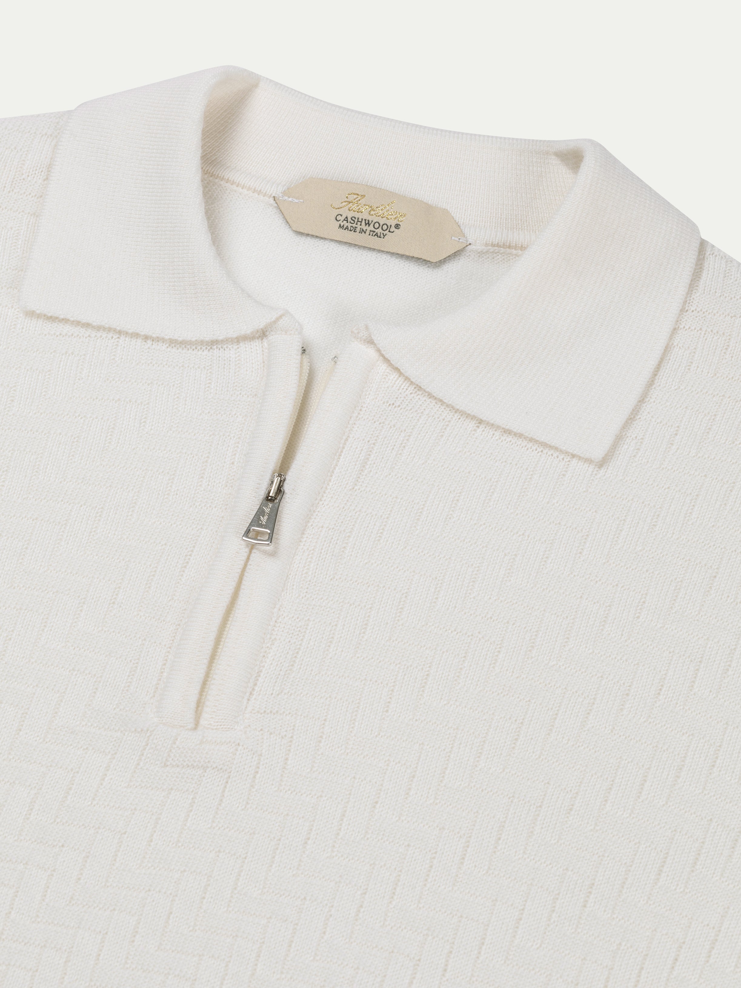 Ivory Zipper Polo Basket Weave