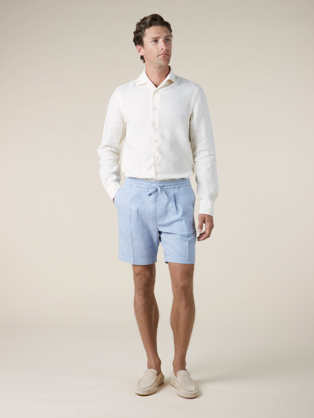 Light Blue Linen Seaside Shorts