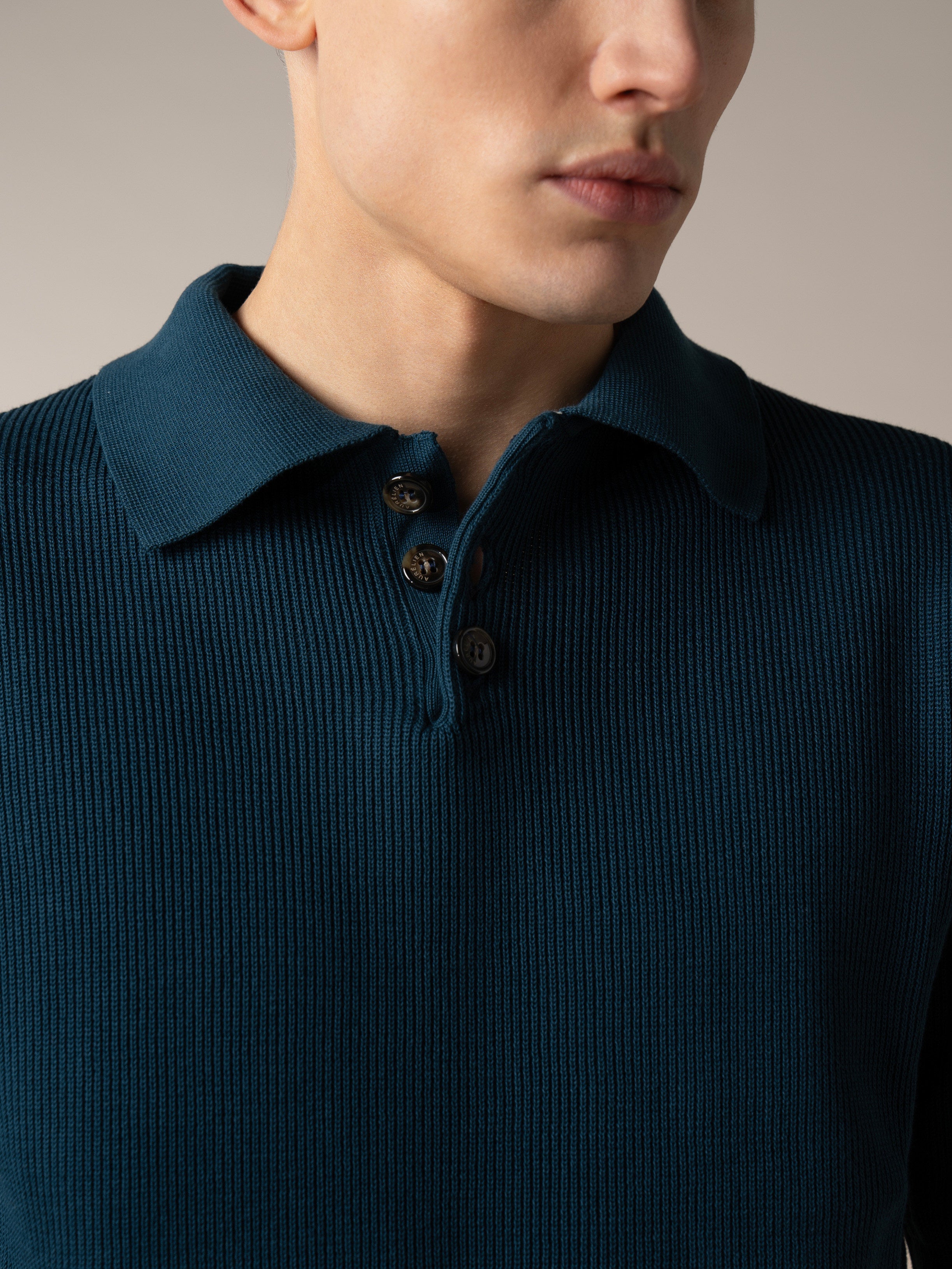Shortsleeve Ribbed Knitted Polo Sea Green