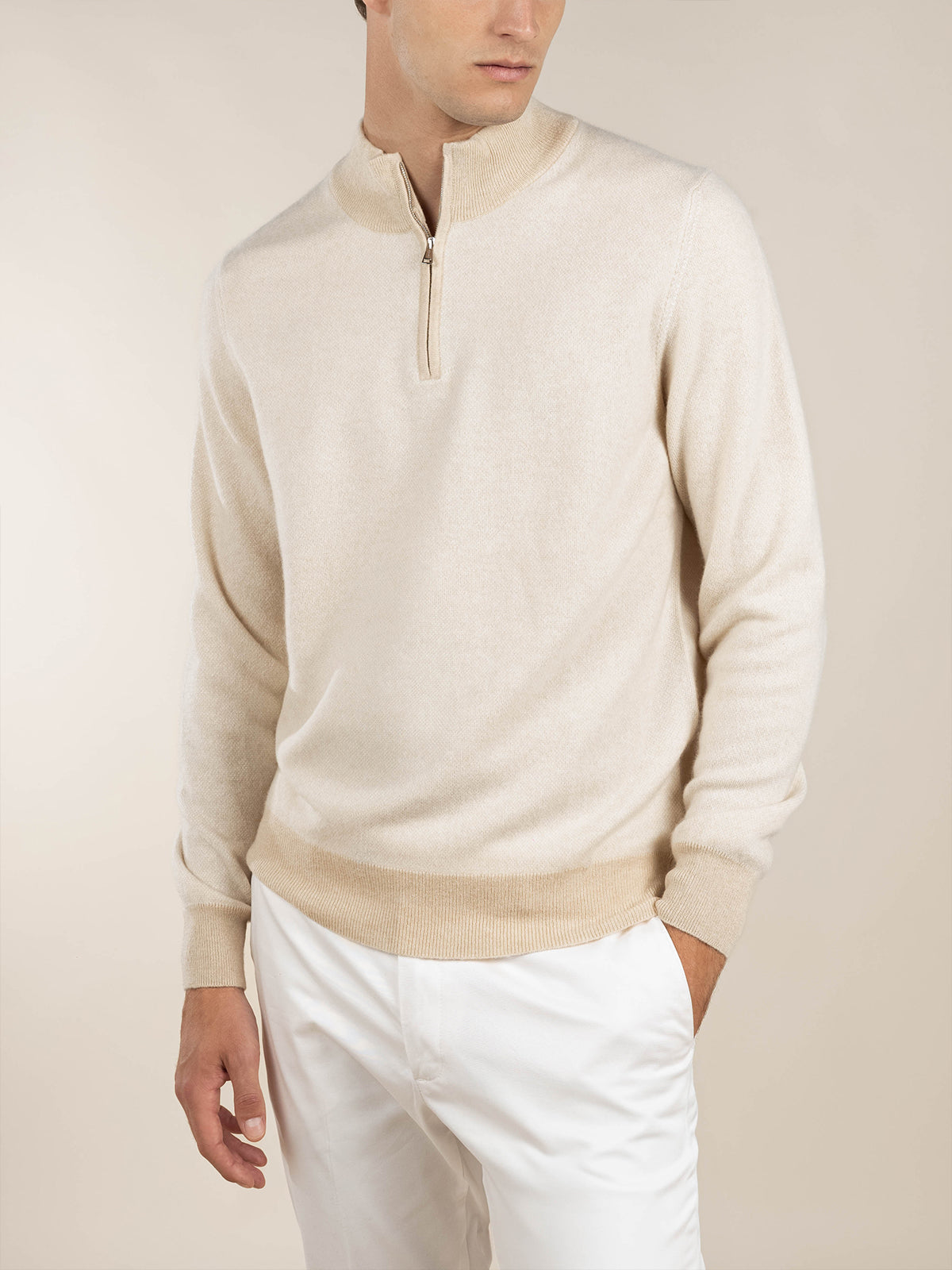 Light Beige Jaquard Zipper Sweater