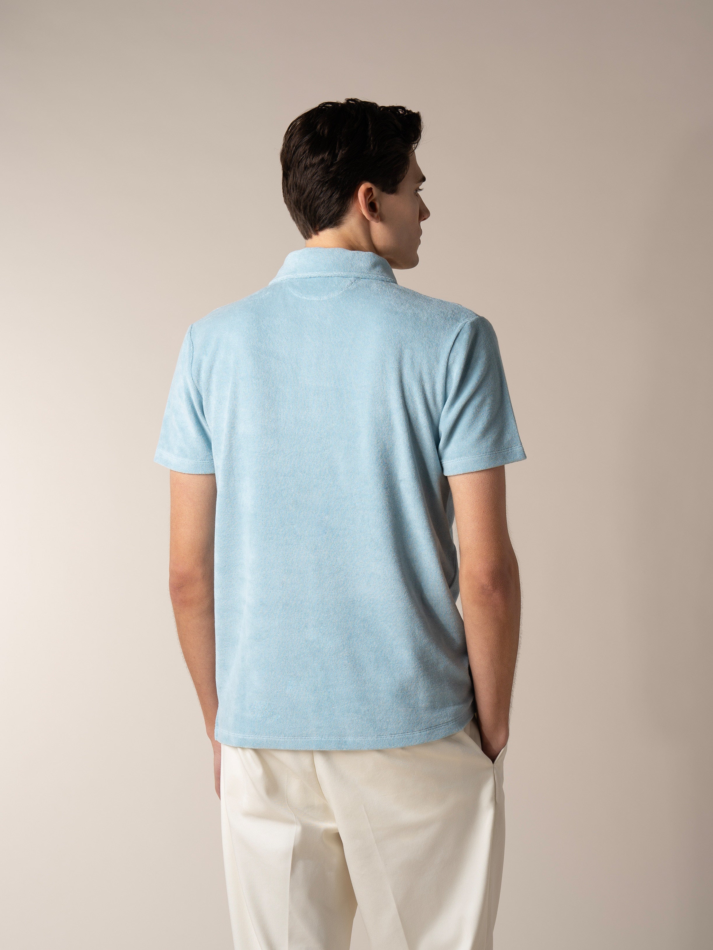 Blue Turquoise Terry Towelling Polo Shirt