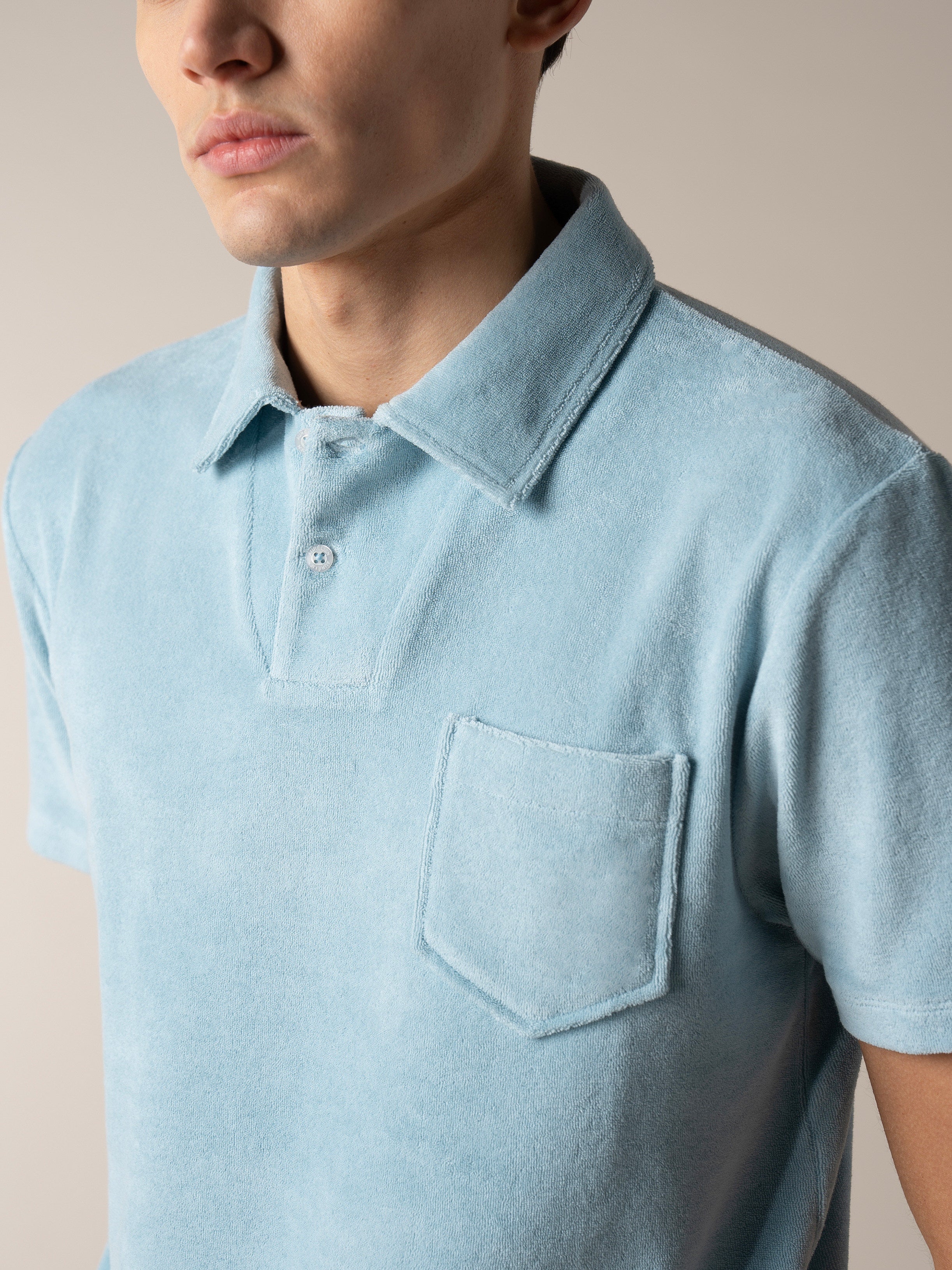 Blue Turquoise Terry Towelling Polo Shirt