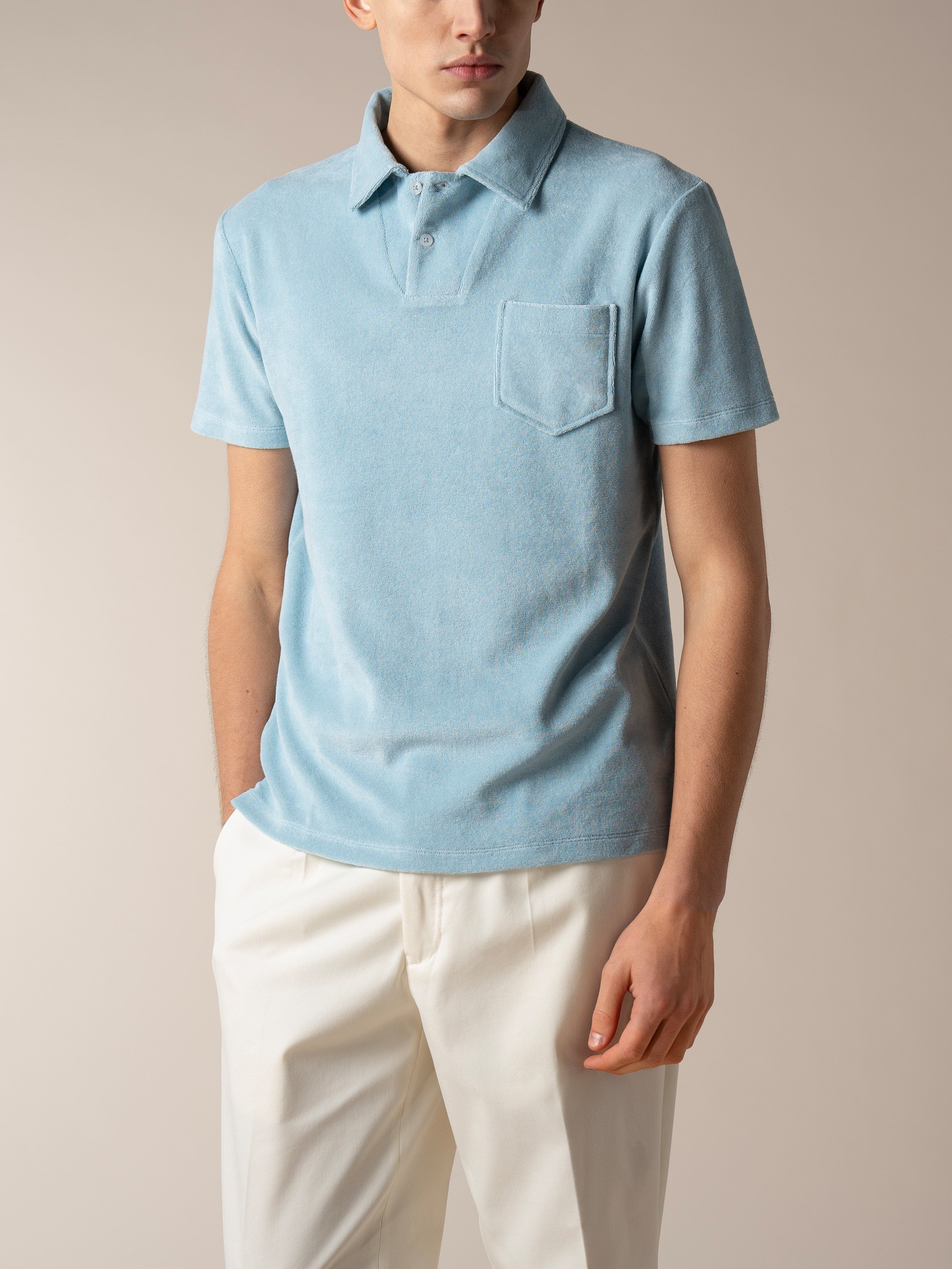 Blue Turquoise Terry Towelling Polo Shirt