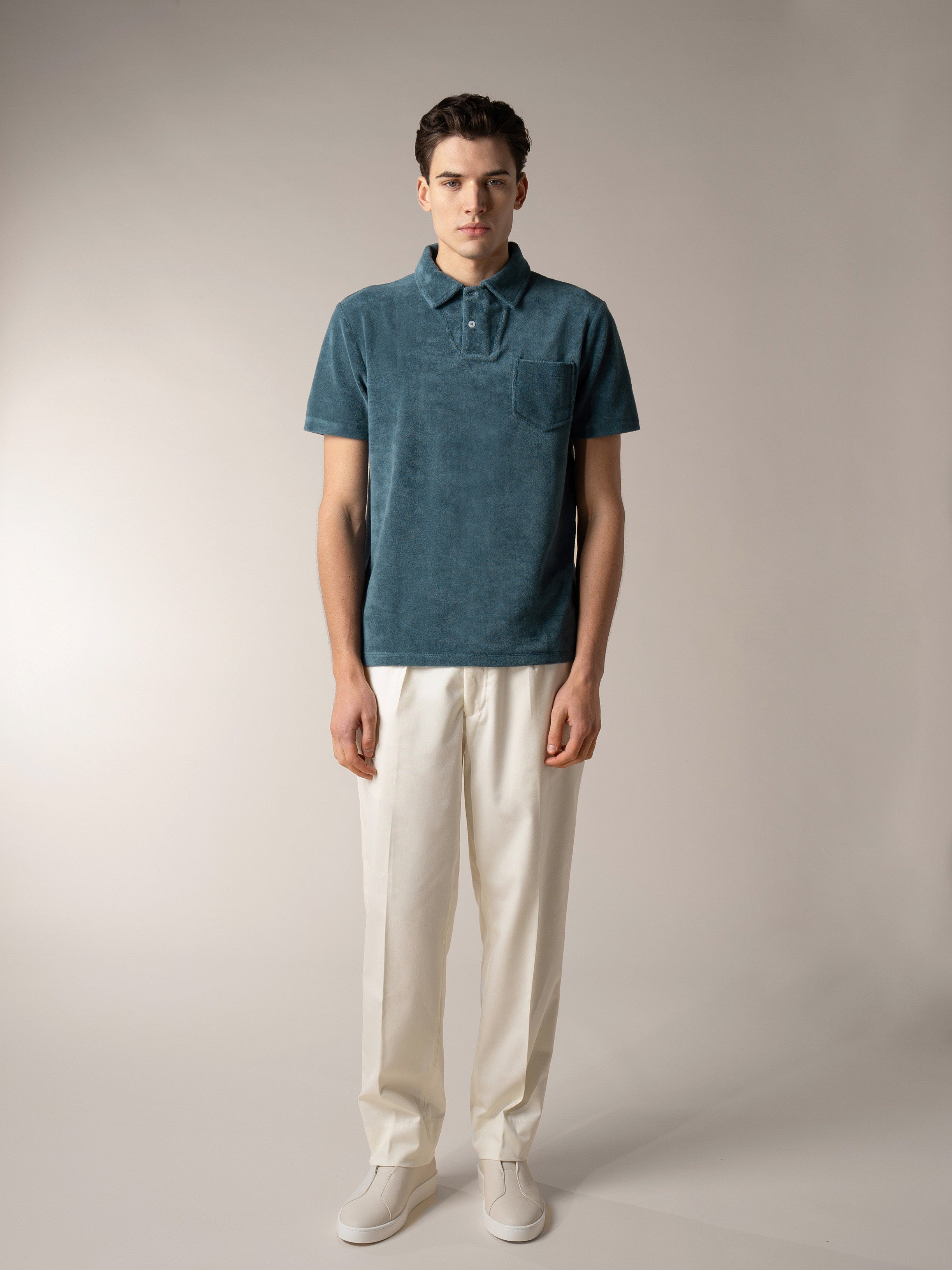 Sea Green Terry Towelling Polo Shirt