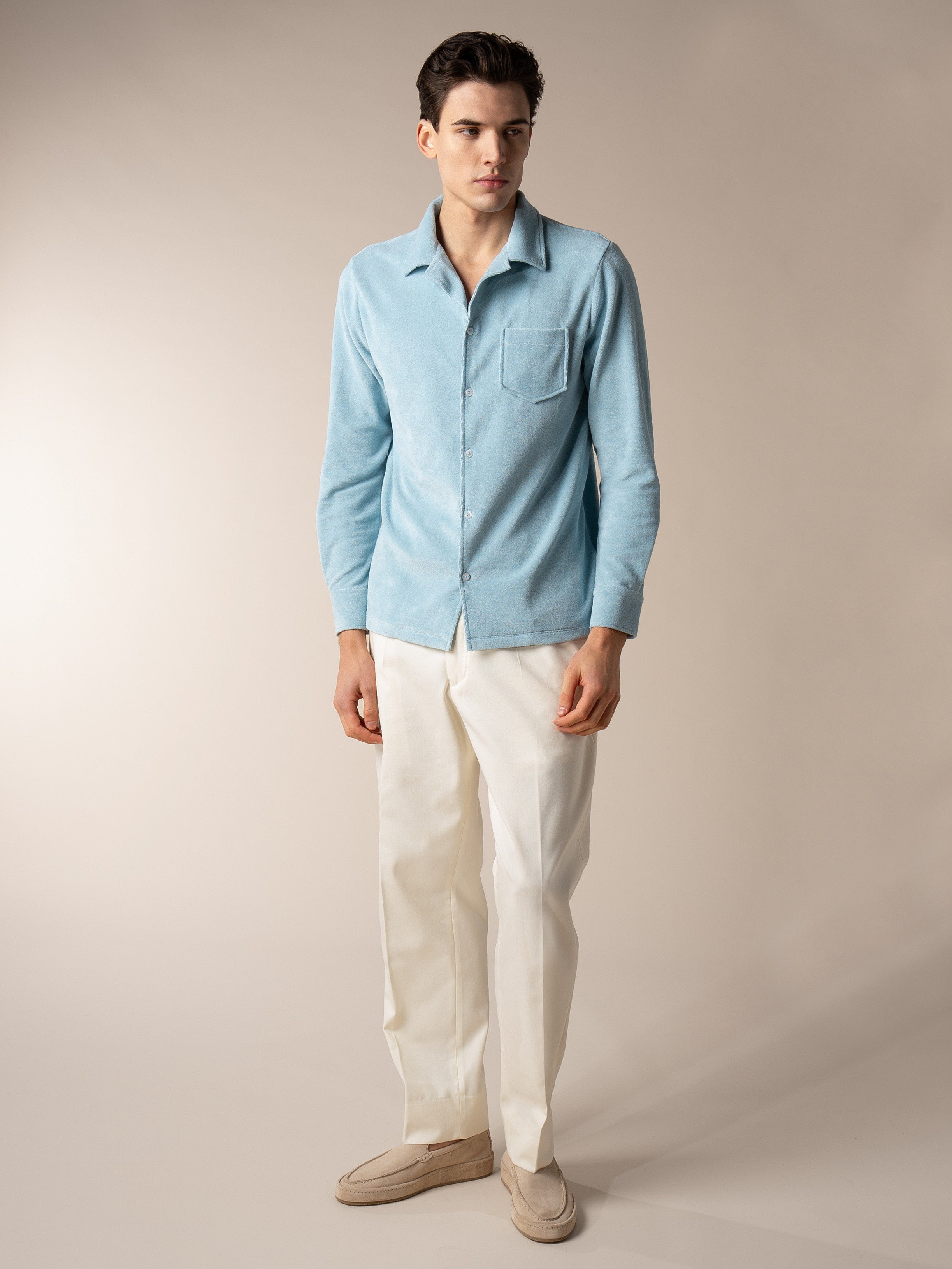 Blue Turquoise Terry Towelling Resort Shirt