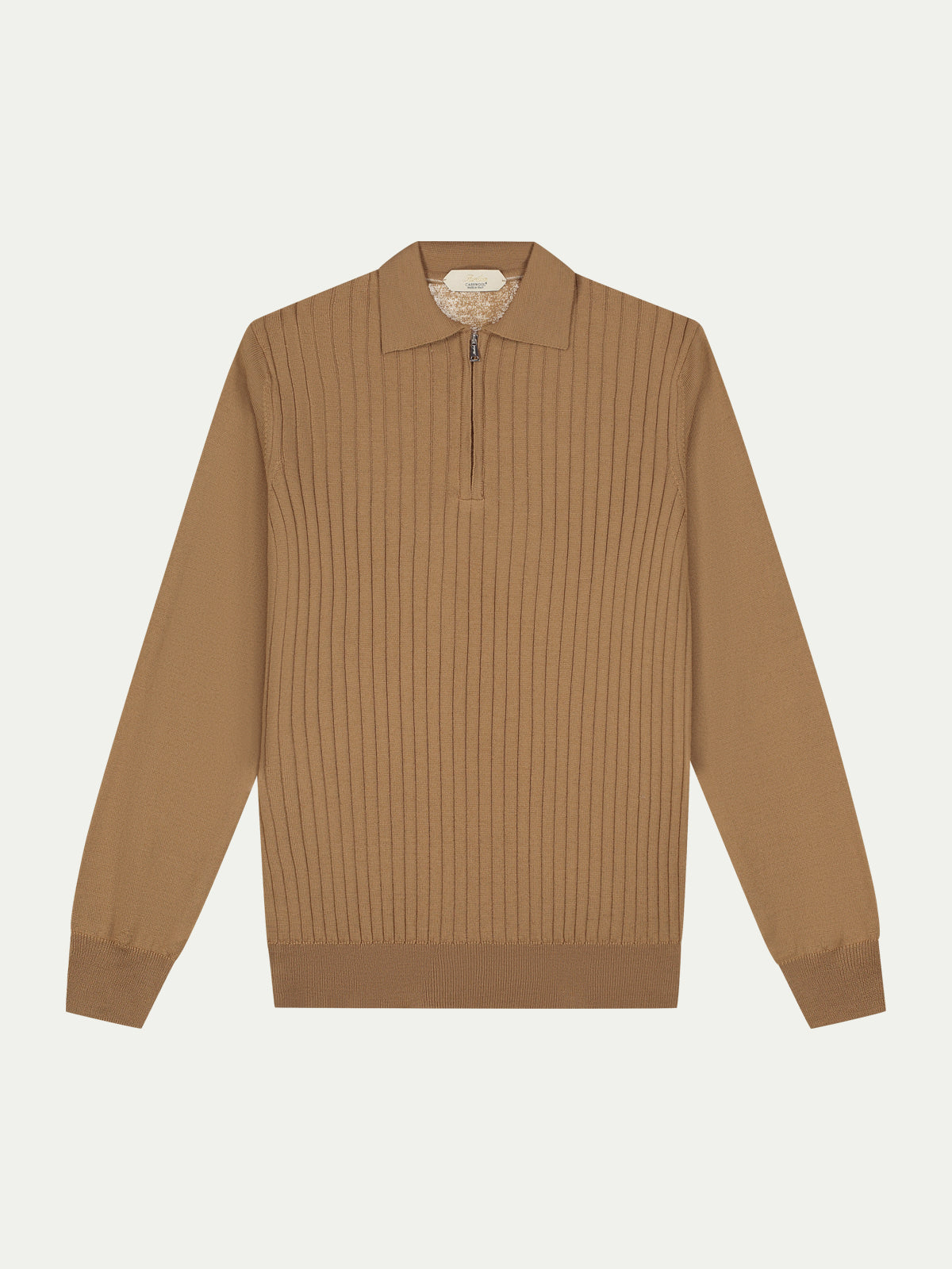 Ribbed Zipper Polo Caramel