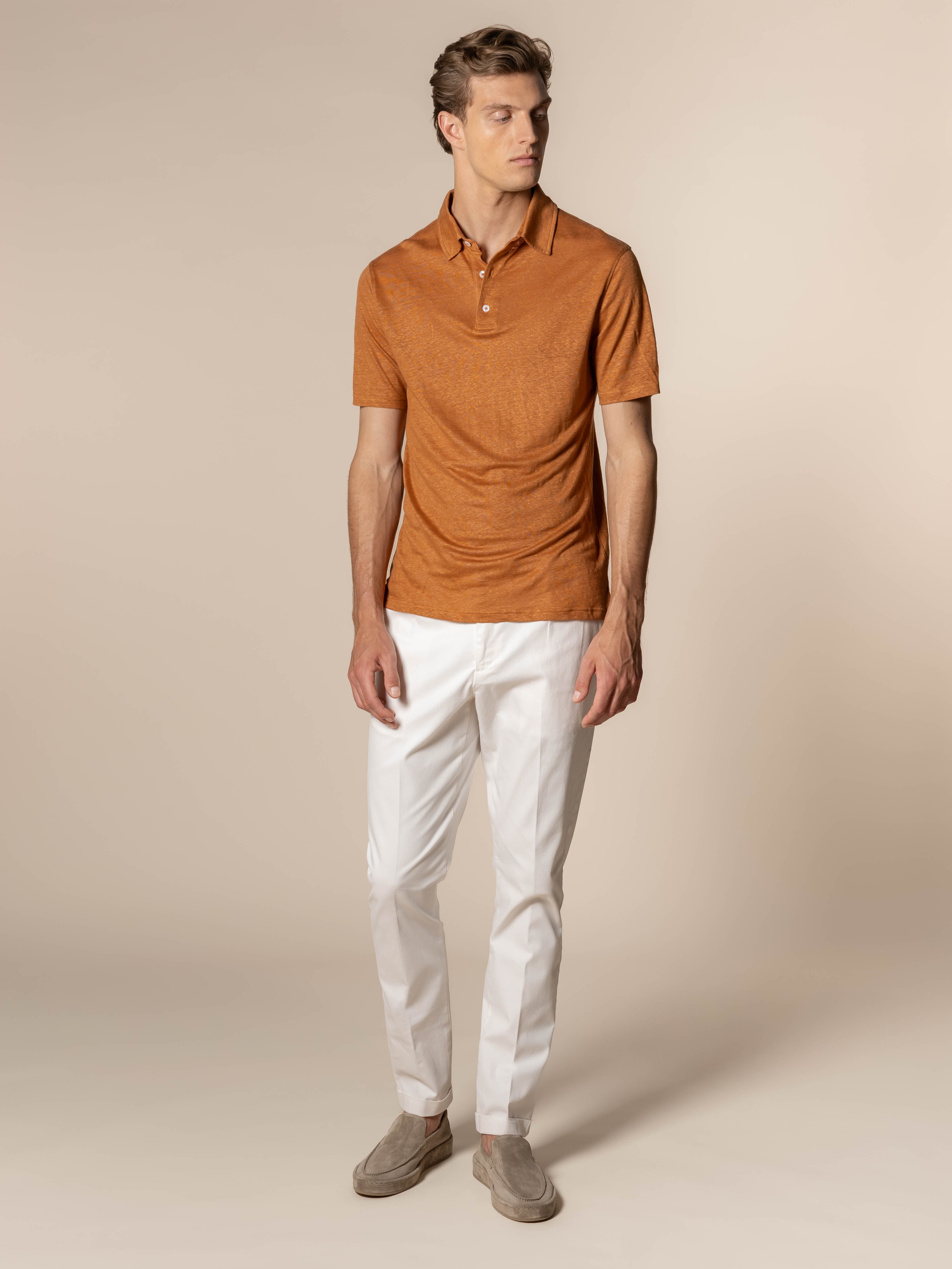 Rust Linen Polo Shirt