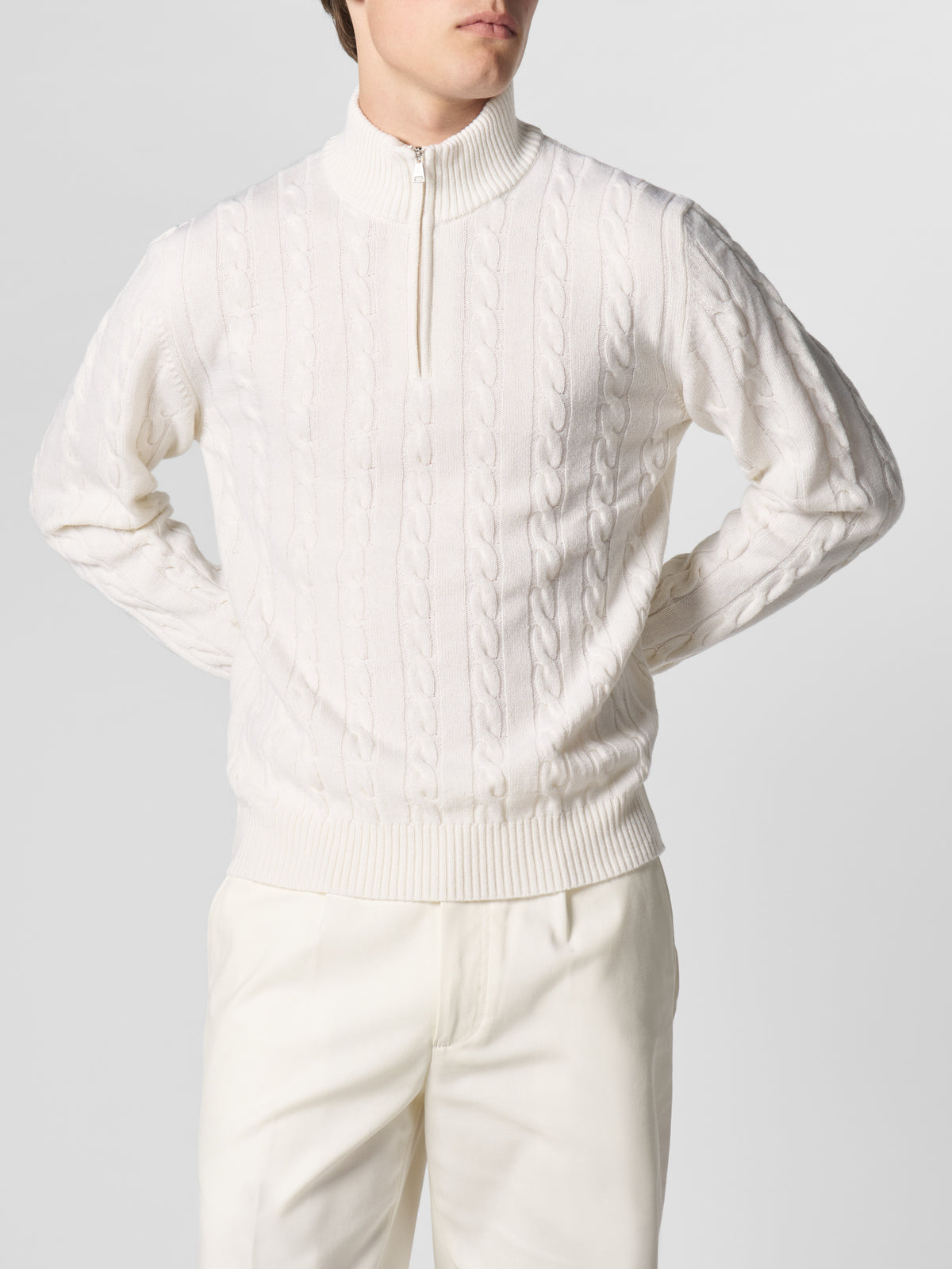 Zipper Cable Sweater Ivory