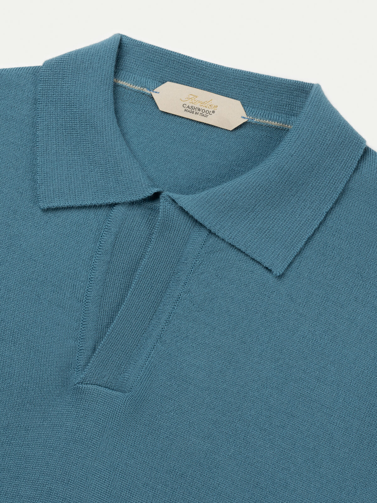 Extrafine Merino Buttonless Polo Sapphire Blue